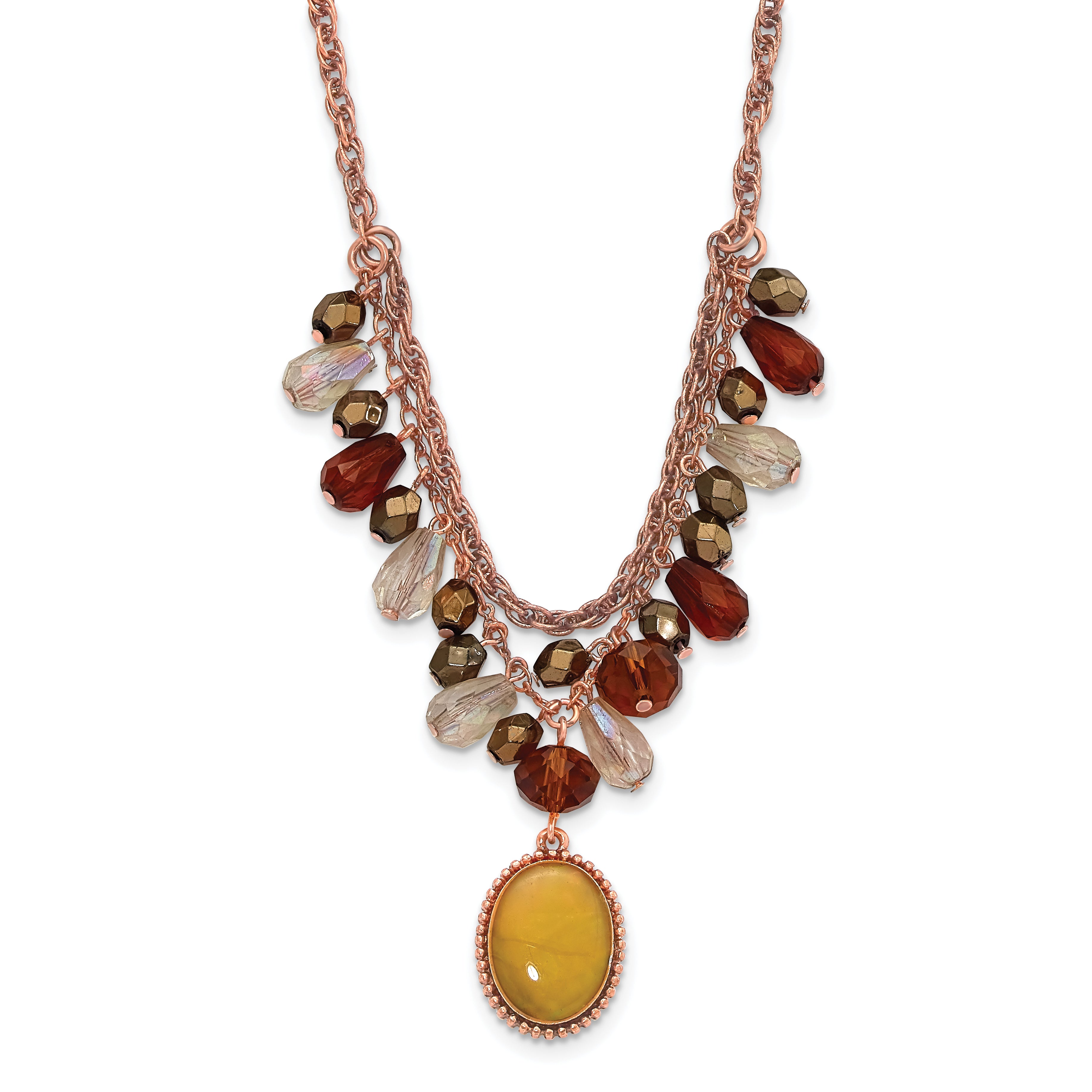 1928 Jewelry Copper-tone Multicolor Faceted Acrylic Beads and Mother of Pearl Pendant 16 inch Necklace with 3 inch extension Main image