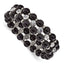 1928 Jewelry Silver-tone and Black Beads with Clear Glass Stones Stretch Bracelet