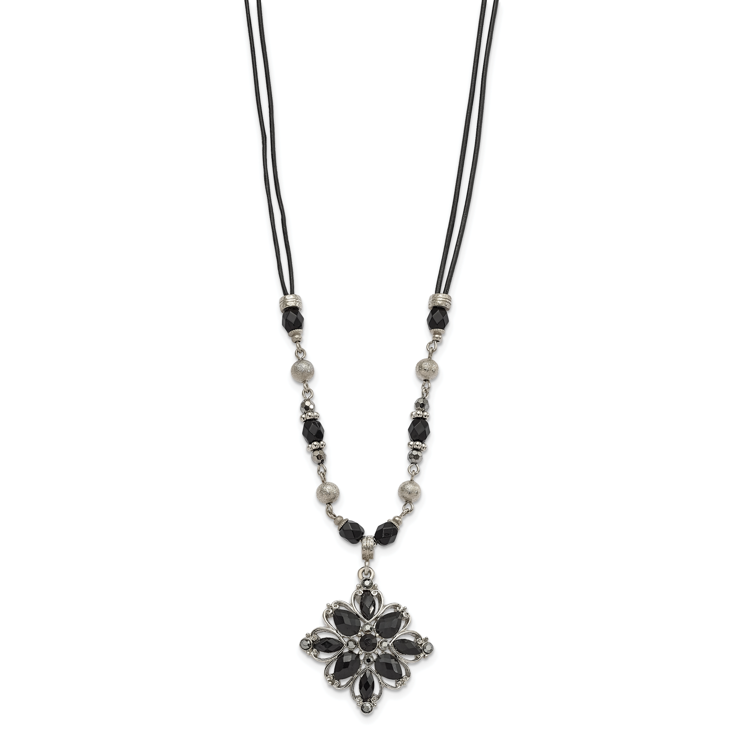 1928 Jewelry Silver-tone Link Clear Black and Hematite Crystal Faceted Beads Acrylic Stone Accented with 3 inch extension Necklace Secondary image