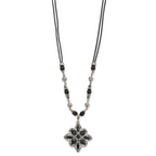 1928 Jewelry Silver-tone Link Clear Black and Hematite Crystal Faceted Beads Acrylic Stone Accented with 3 inch extension Necklace