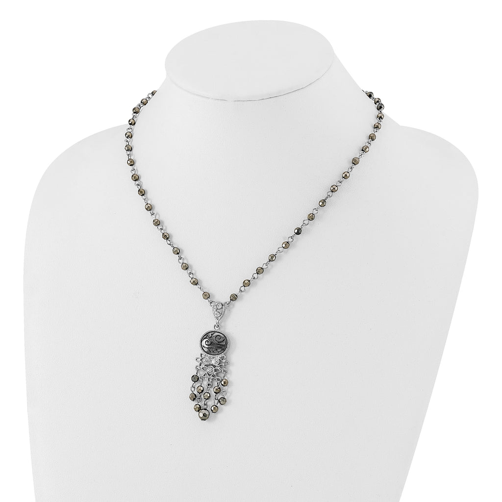 Hematite Faceted Acrylic Beads Necklace, 16 Inch - Sophia Jewelers