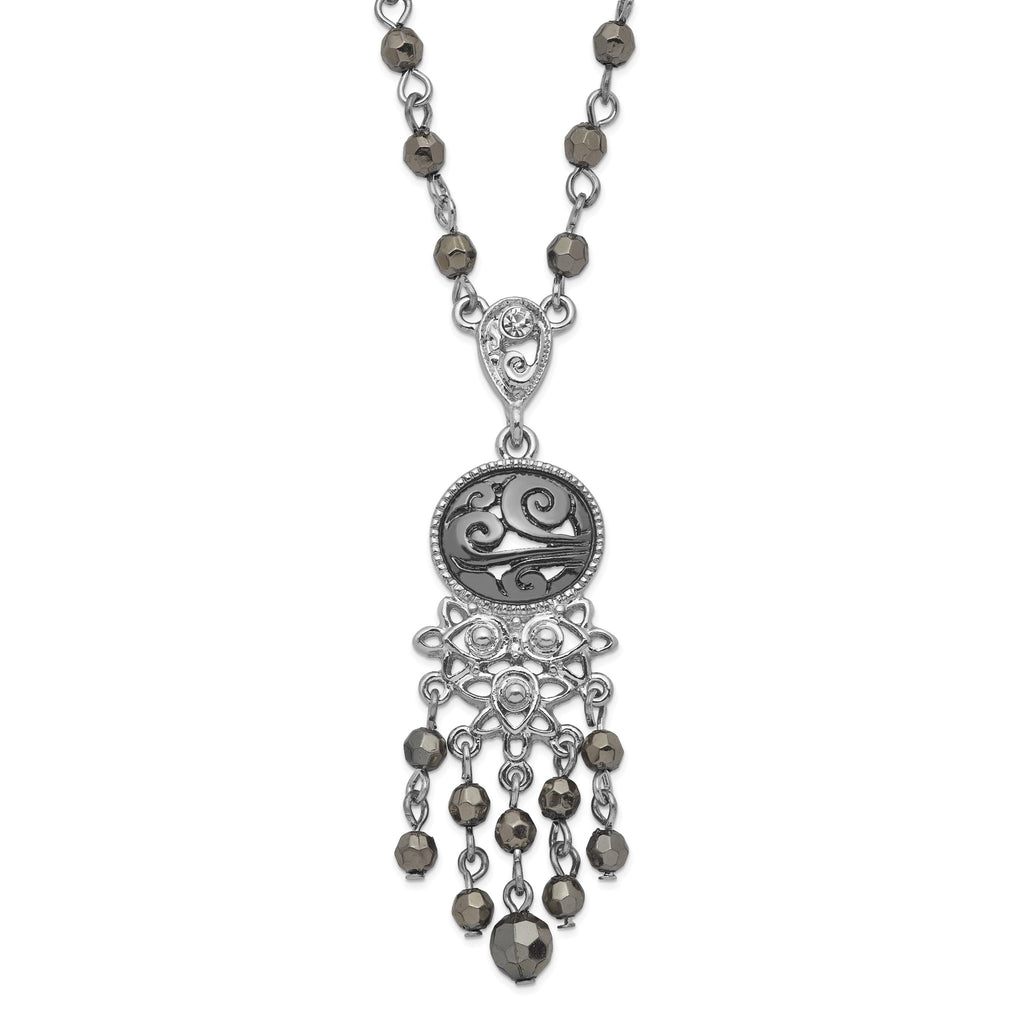 Hematite Faceted Acrylic Beads Necklace, 16 Inch - Sophia Jewelers