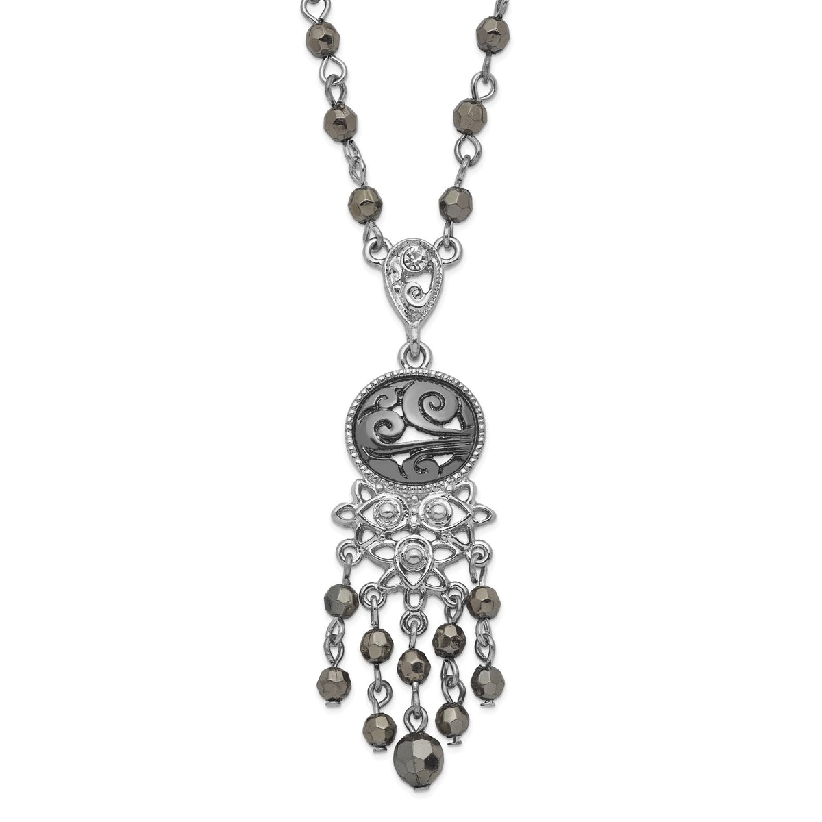 Hematite Faceted Acrylic Beads Necklace, 16 Inch - Sophia Jewelers