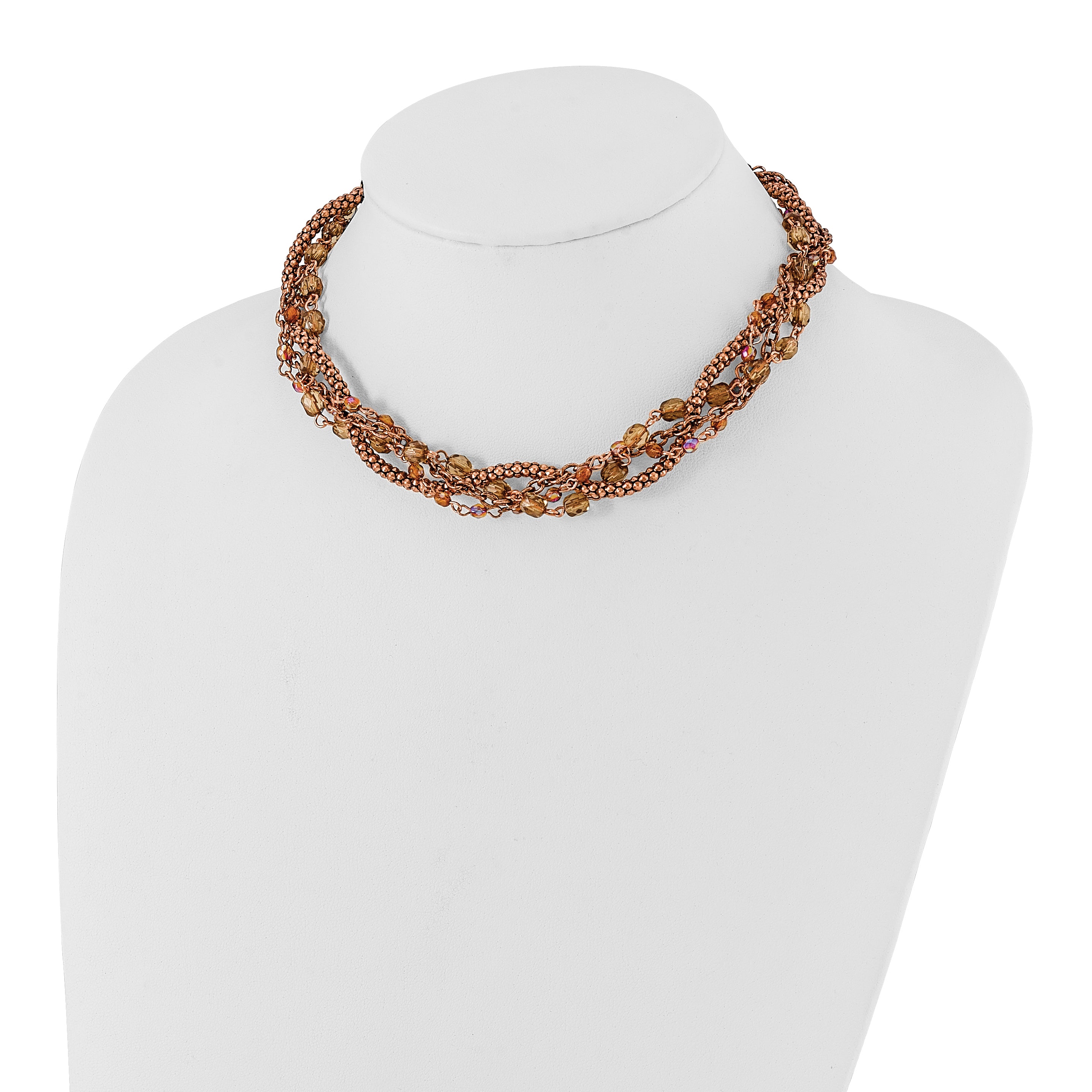 1928 Jewelry Copper-tone Five Strand Multicolor Faceted Acrylic Beads Adjustable 16 inch Twisted Necklace with 3 inch extension