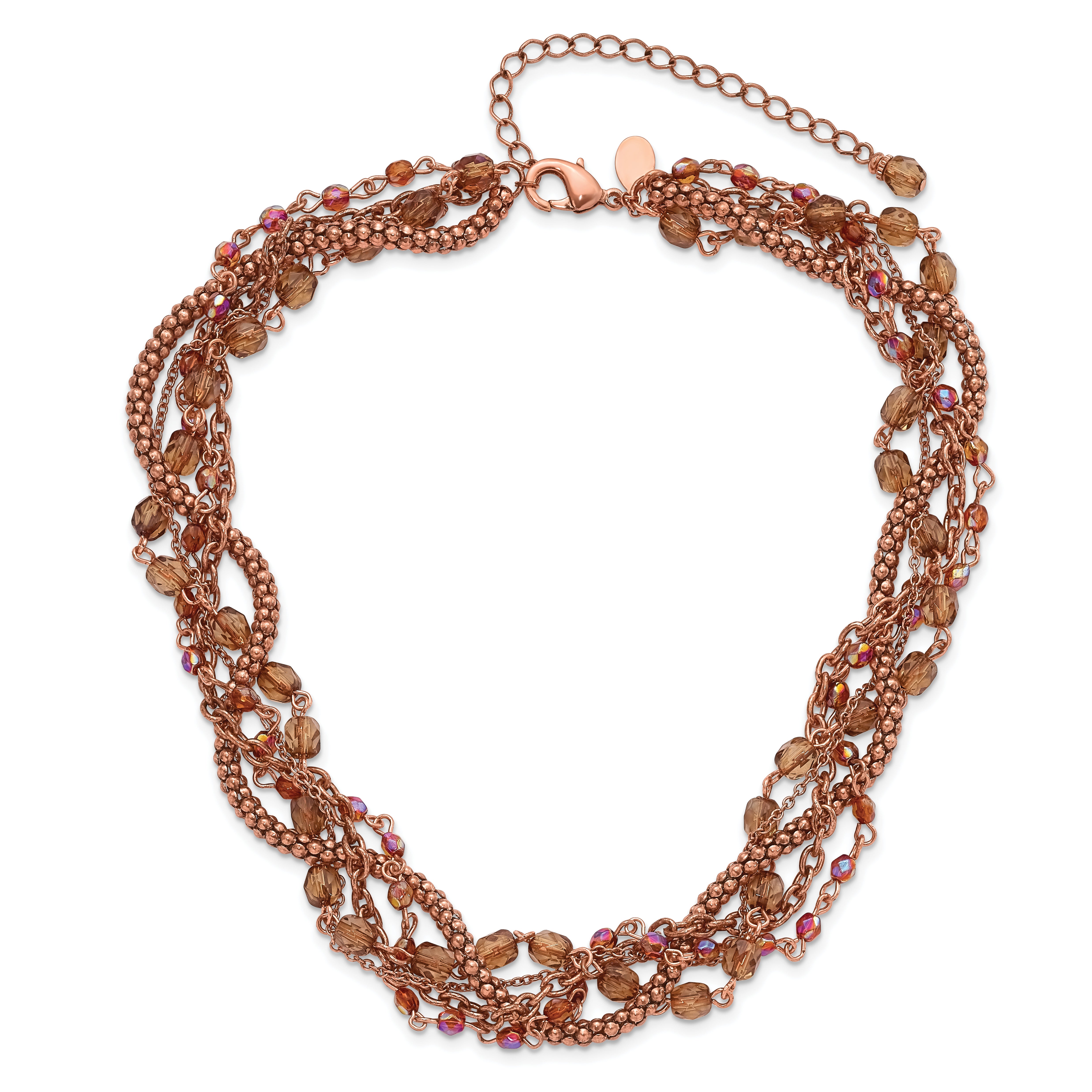 1928 Jewelry Copper-tone Five Strand Multicolor Faceted Acrylic Beads Adjustable 16 inch Twisted Necklace with 3 inch extension