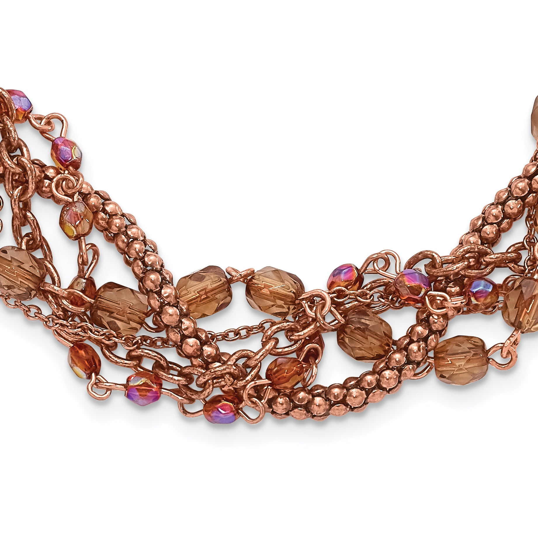 1928 Jewelry Copper-tone Five Strand Multicolor Faceted Acrylic Beads Adjustable 16 inch Twisted Necklace with 3 inch extension Main image