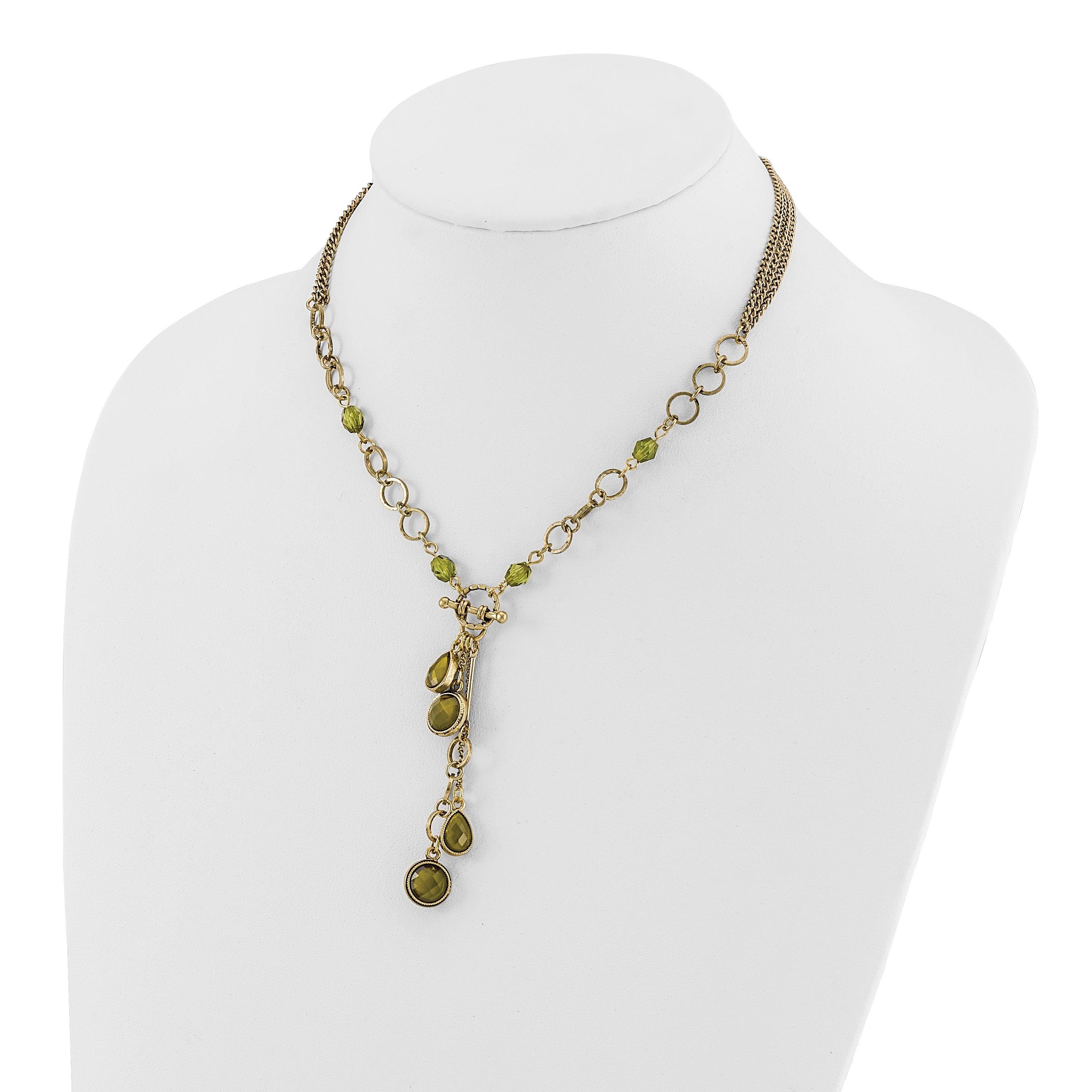 1928 Jewelry Brass-tone Green Faceted Crystal Beads 16 inch Y Necklace with 3 inch extension