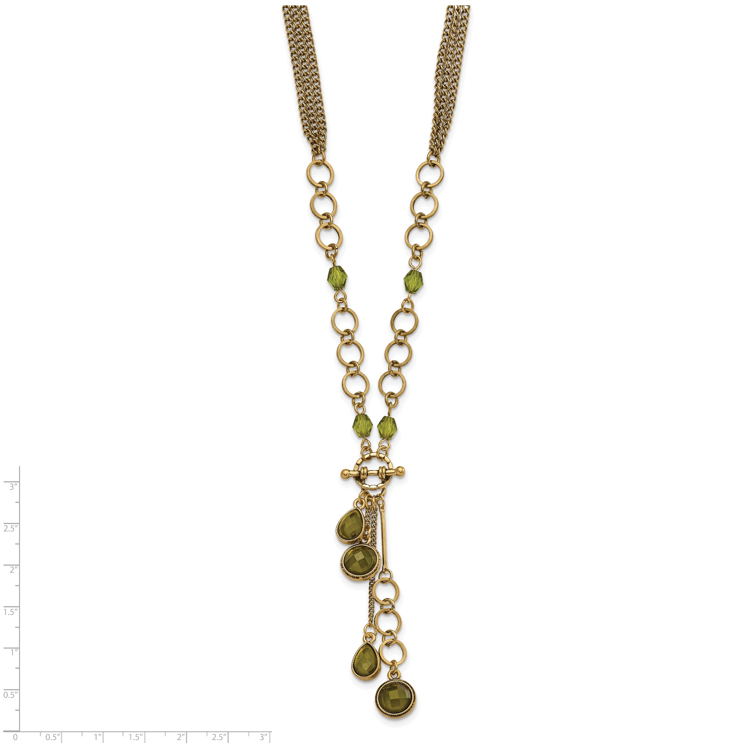1928 Jewelry Brass-tone Green Faceted Crystal Beads 16 inch Y Necklace with 3 inch extension