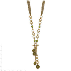 1928 Jewelry Brass-tone Green Faceted Crystal Beads 16 inch Y Necklace with 3 inch extension