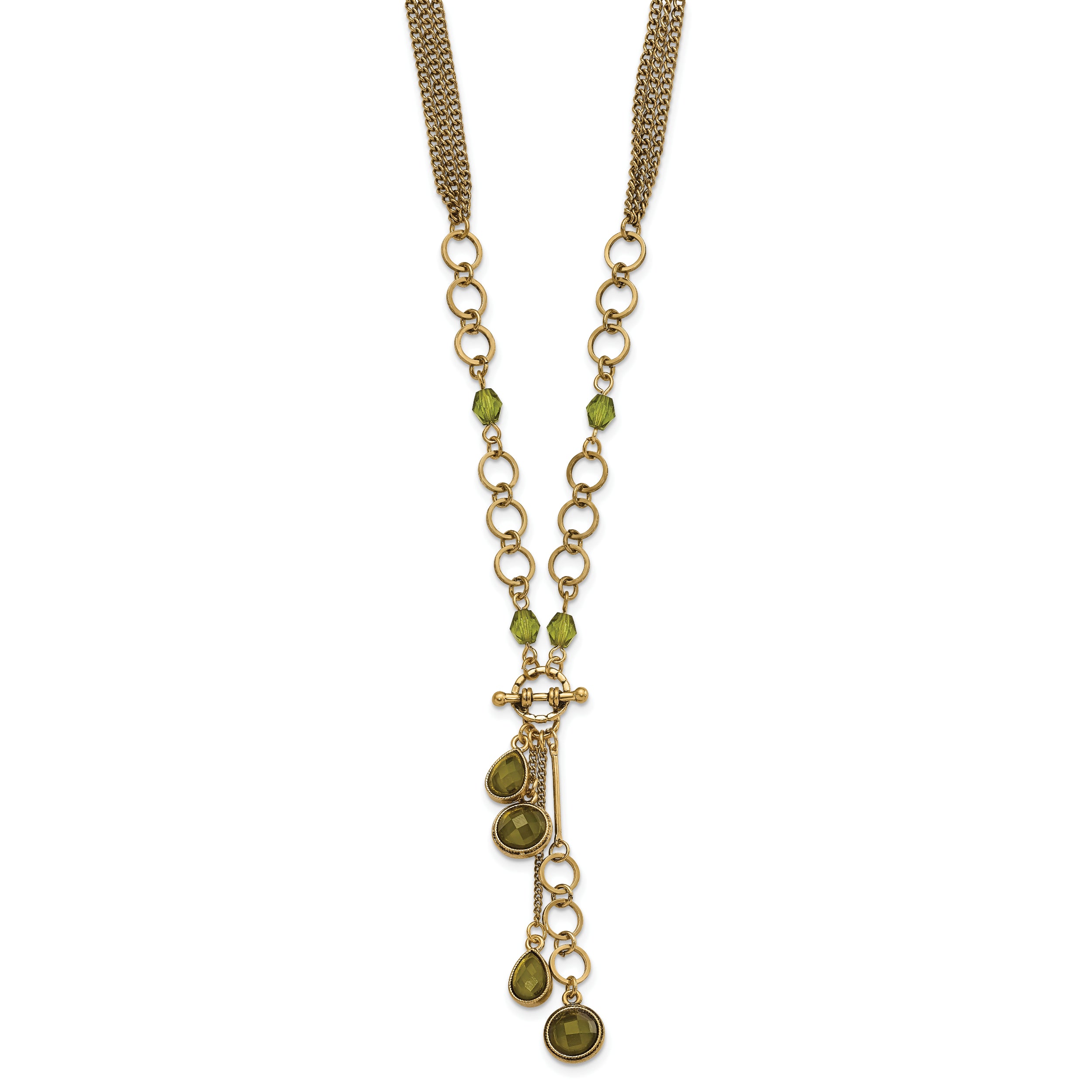 1928 Jewelry Brass-tone Green Faceted Crystal Beads 16 inch Y Necklace with 3 inch extension