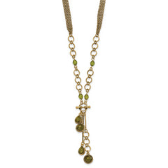 1928 Jewelry Brass-tone Green Faceted Crystal Beads 16 inch Y Necklace with 3 inch extension