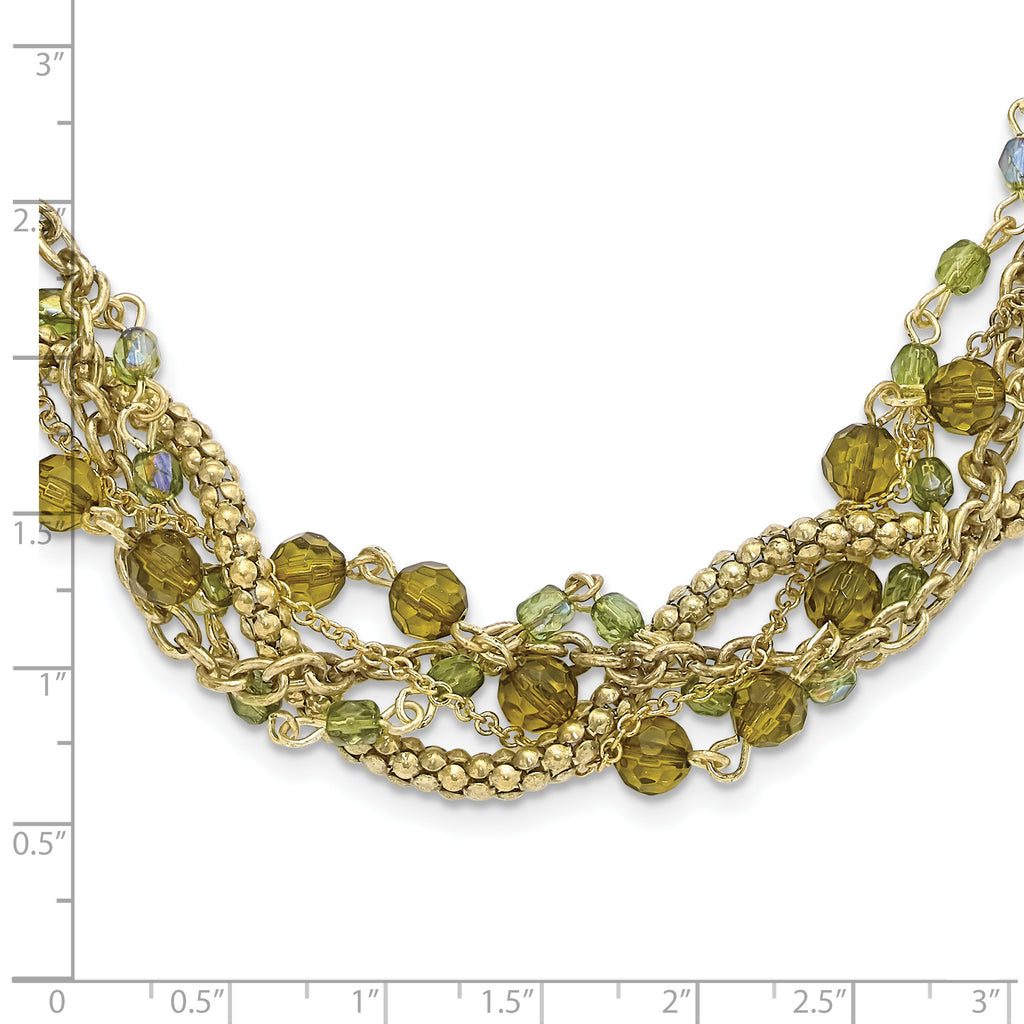 1928 Jewelry Brass-tone Five Strand Faceted Green Acrylic Beads Adjustable 16 inch Twisted Necklace with 3 inch extension
