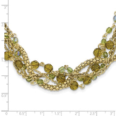 1928 Jewelry Brass-tone Five Strand Faceted Green Acrylic Beads Adjustable 16 inch Twisted Necklace with 3 inch extension