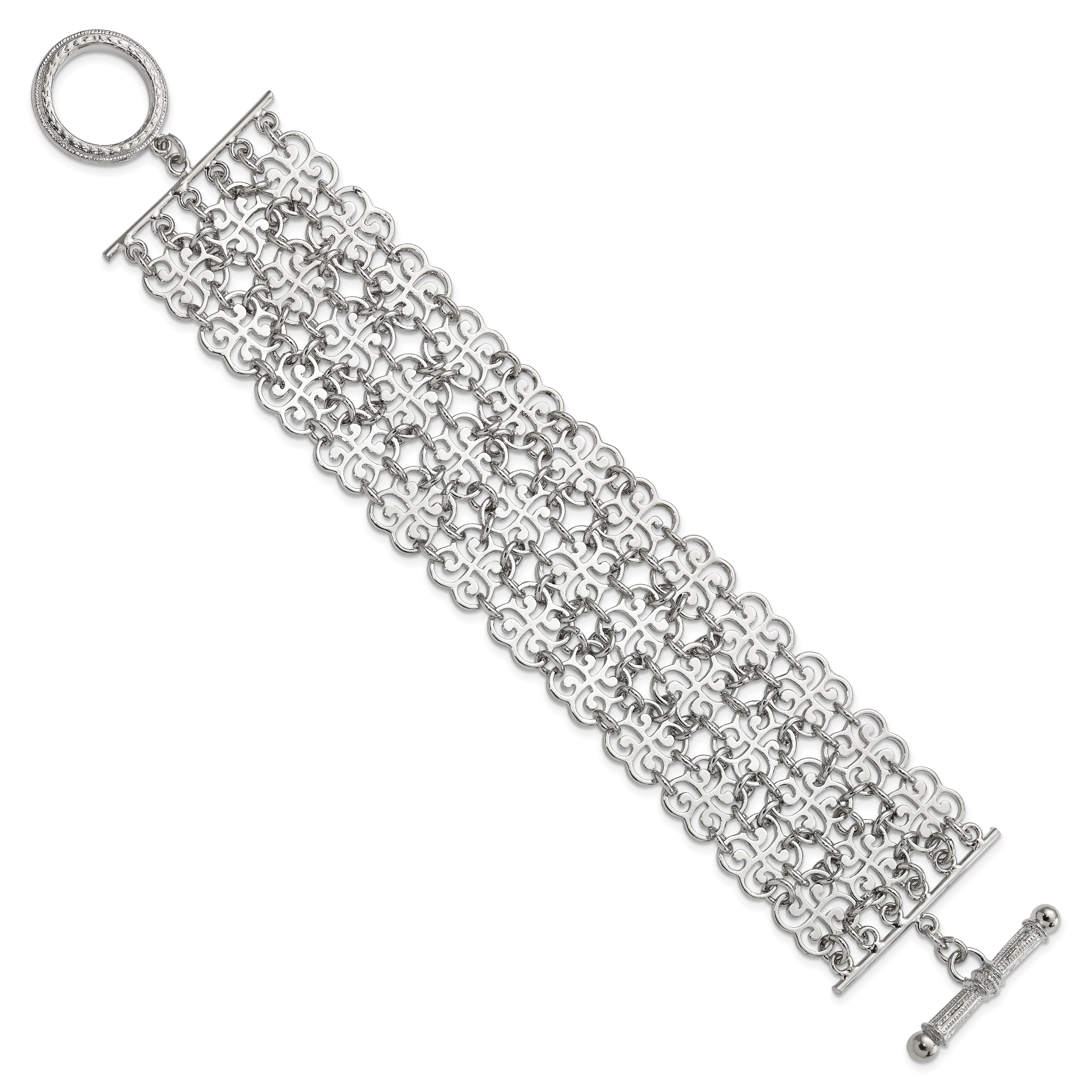 1928 Jewelry Silver-tone Fancy Floral Link 8 inch Toggle Bracelet Secondary image