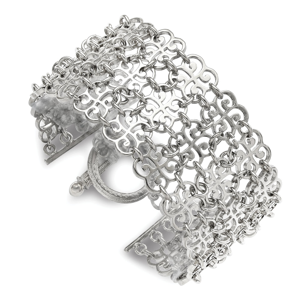 1928 Jewelry Silver-tone Fancy Floral Link 8 inch Toggle Bracelet