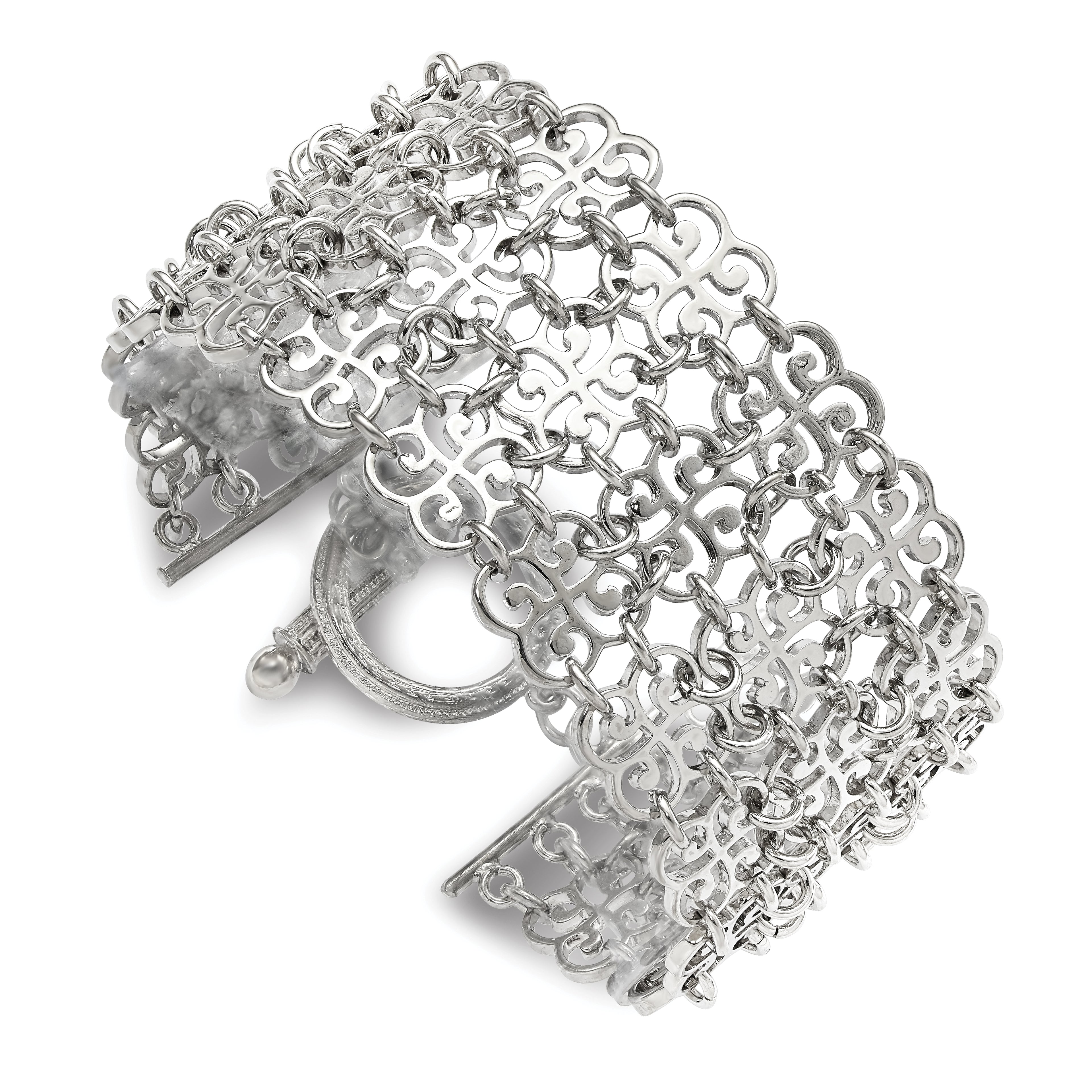 1928 Jewelry Silver-tone Fancy Floral Link 8 inch Toggle Bracelet