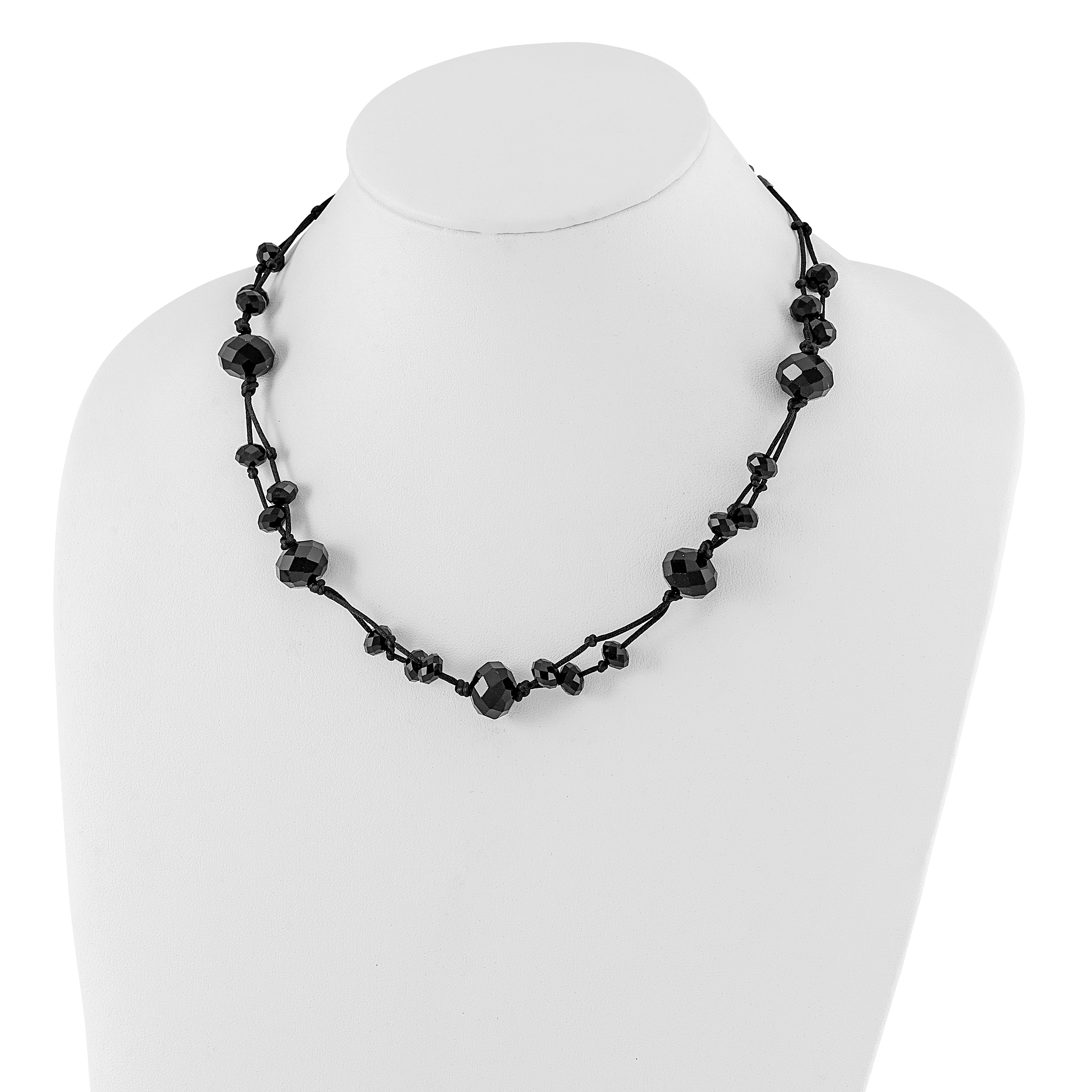 1928 Jewelry Jet Black Faceted Acrylic Beads Adjustabel 16 inch Black Knotted Satin Cord Necklace with 3 inch extension