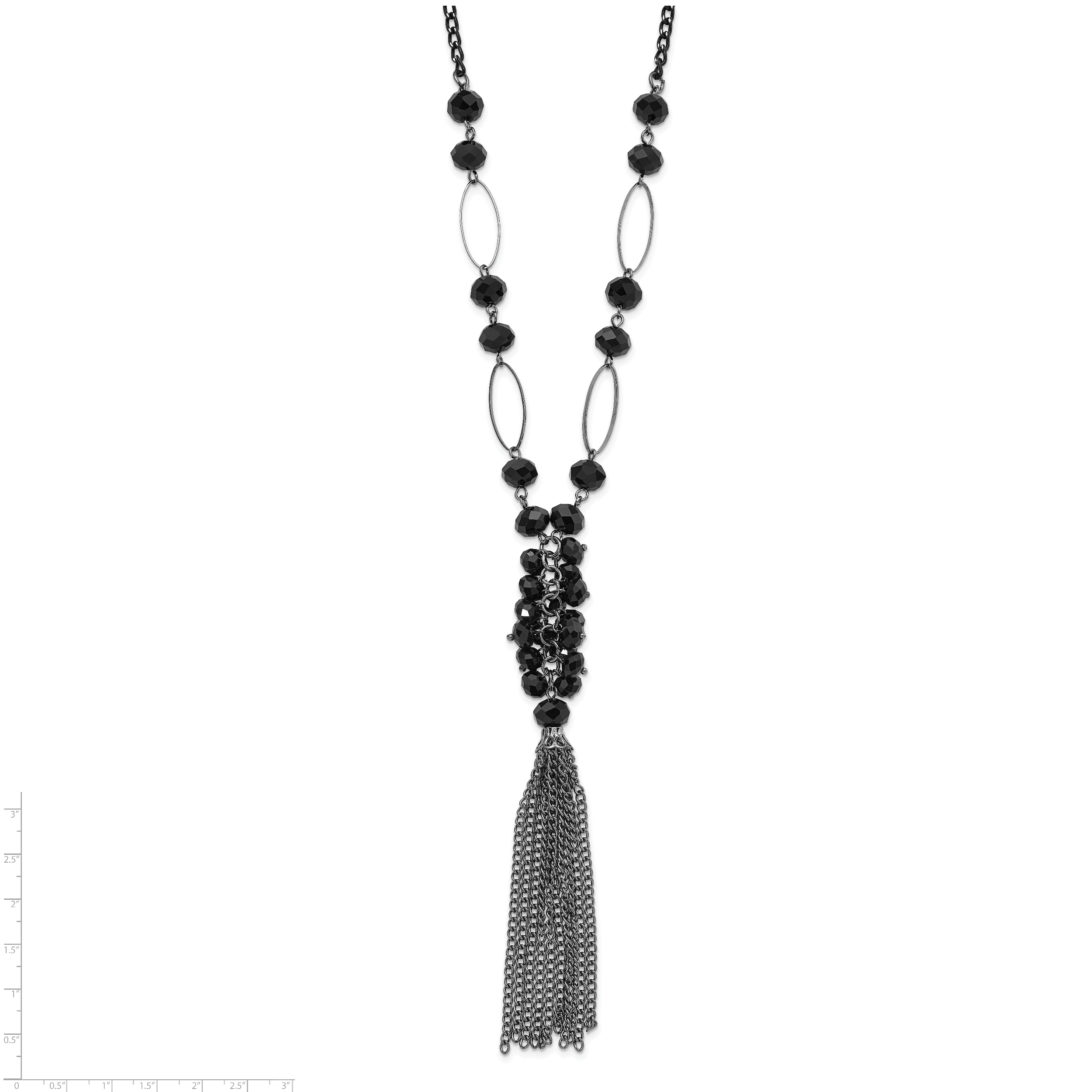 1928 Jewelry Black-plated Link Jet Black Faceted Acrylic Beaded Cluster 28 inch Tassel Necklace