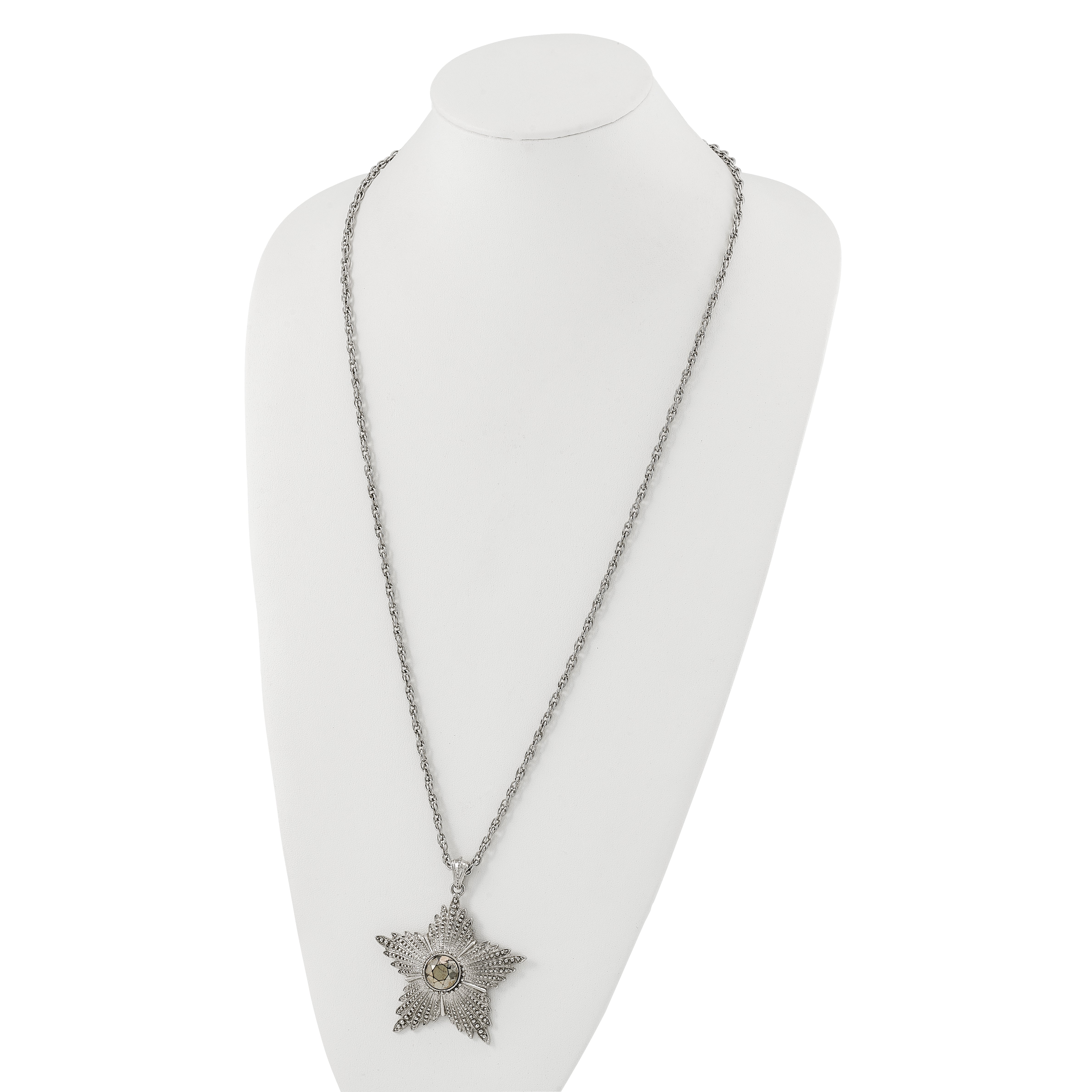 1928 Jewelry Large Silver-tone Textured Hematite Epoxy Faceted Stone Center Star 32 inch Necklace Secondary image