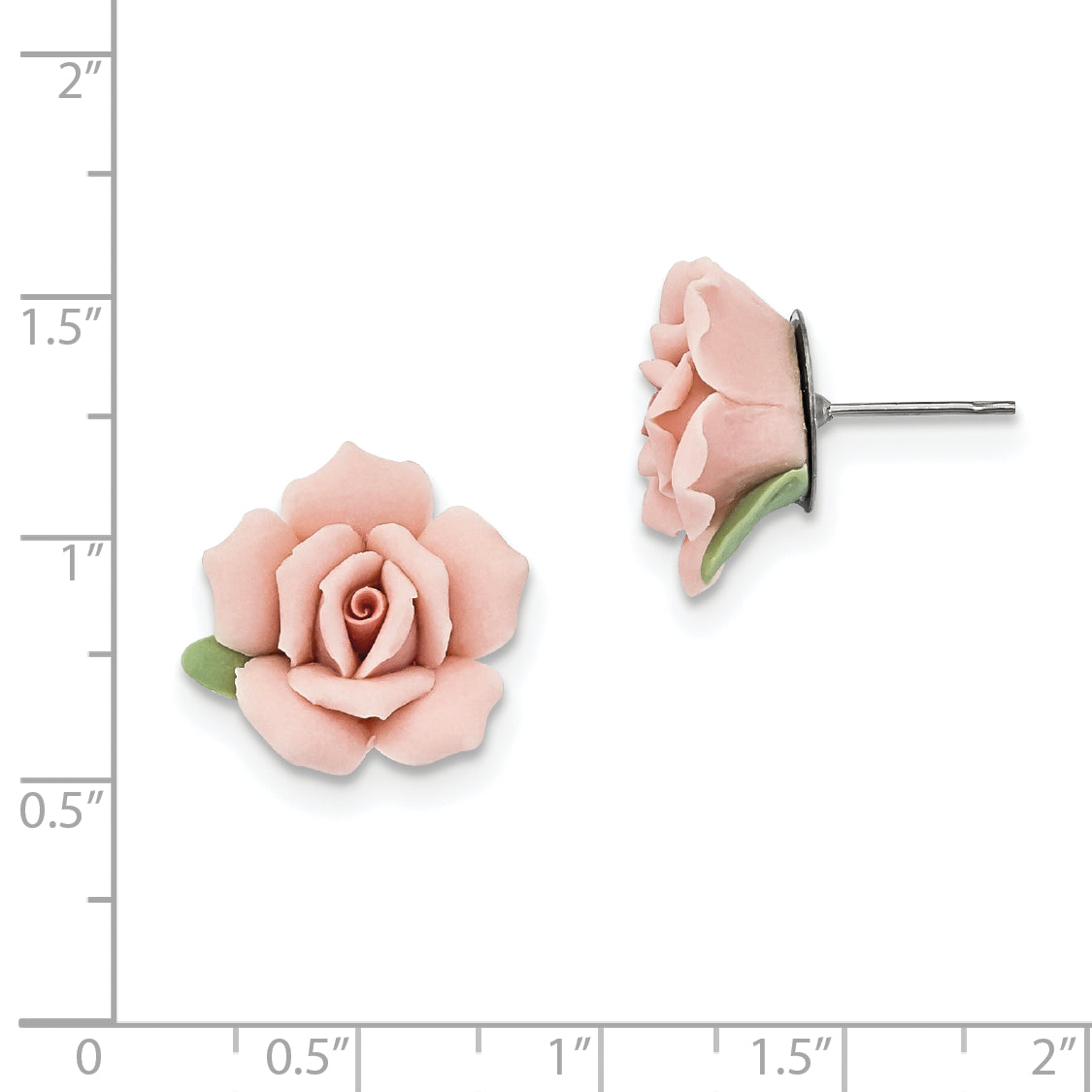 1928 Jewelry Pink Porcelain Rose Surgical Stainless Steel Post Earrings with Bullet-clutch Back