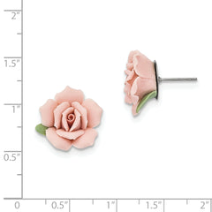 1928 Jewelry Pink Porcelain Rose Surgical Stainless Steel Post Earrings with Bullet-clutch Back