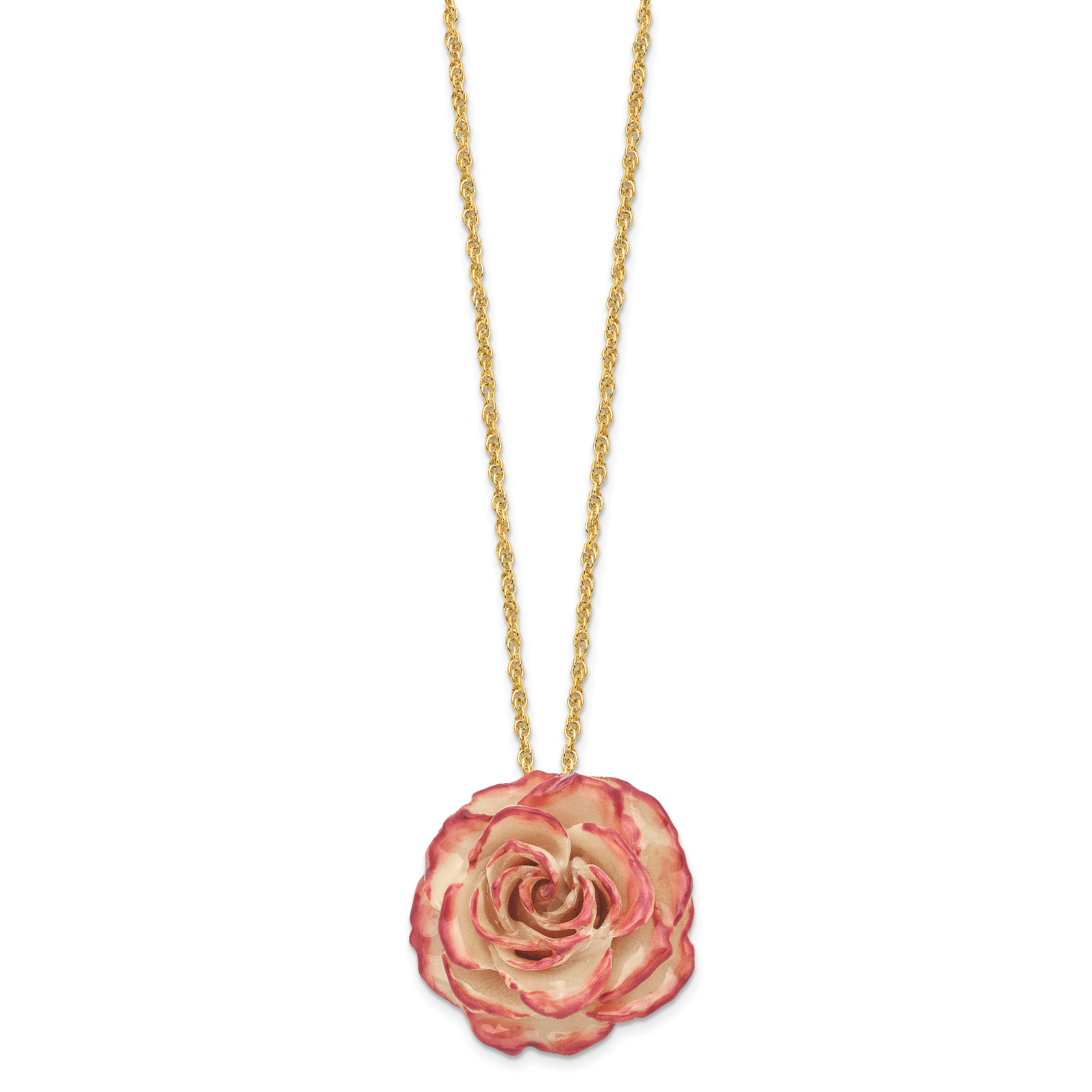 Lacquer Dipped Cream and Fuchsia Real Rose with 20 inch Gold-tone Necklace Secondary image