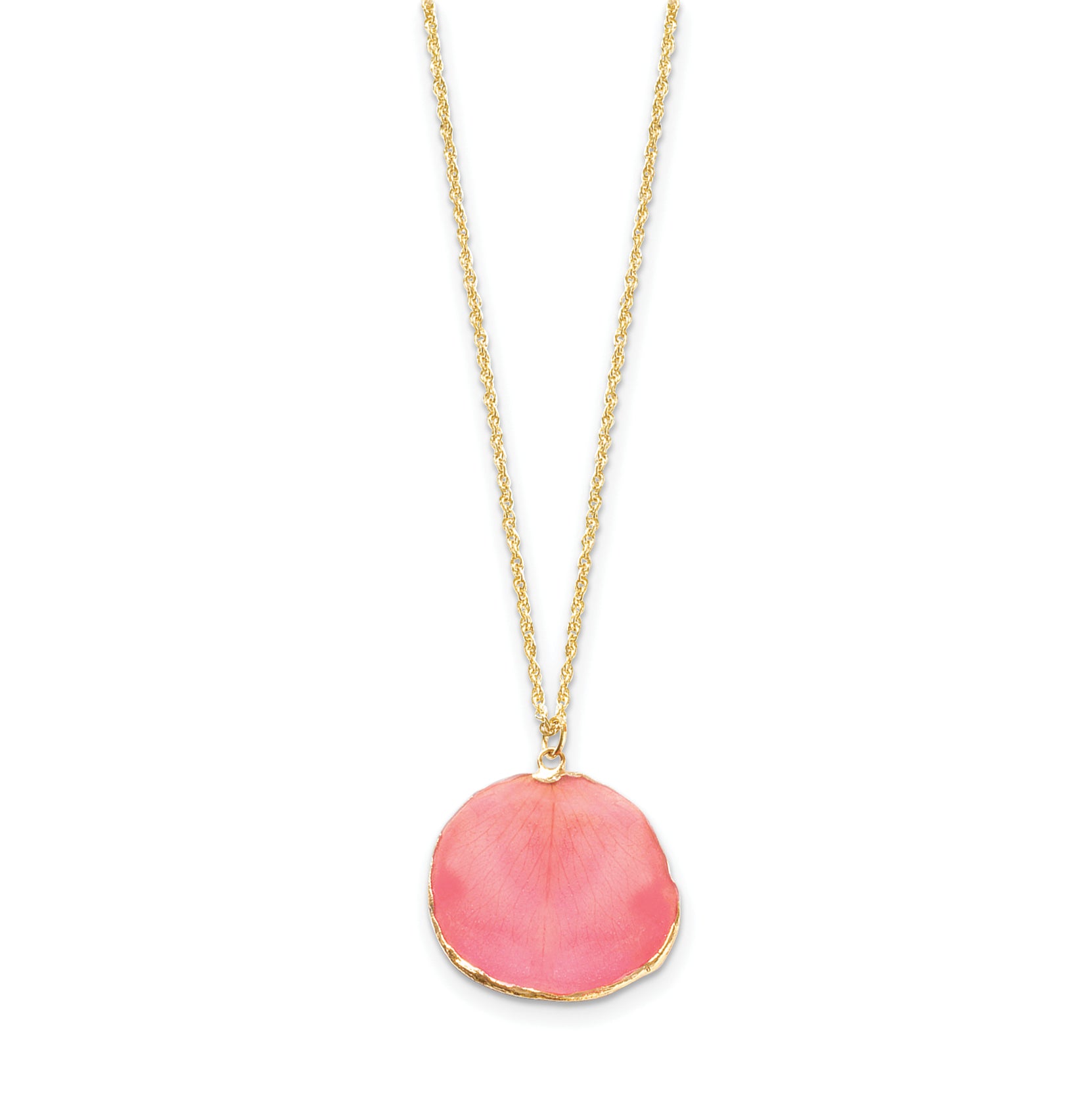 24K Gold-trim Lacquer Dipped Pink Real Rose Petal 20 inch Gold-tone Necklace Secondary image