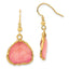 24k Gold-trim Lacquer Dipped Pink Real Rose Petal Gold-tone Dangle Wire Earrings