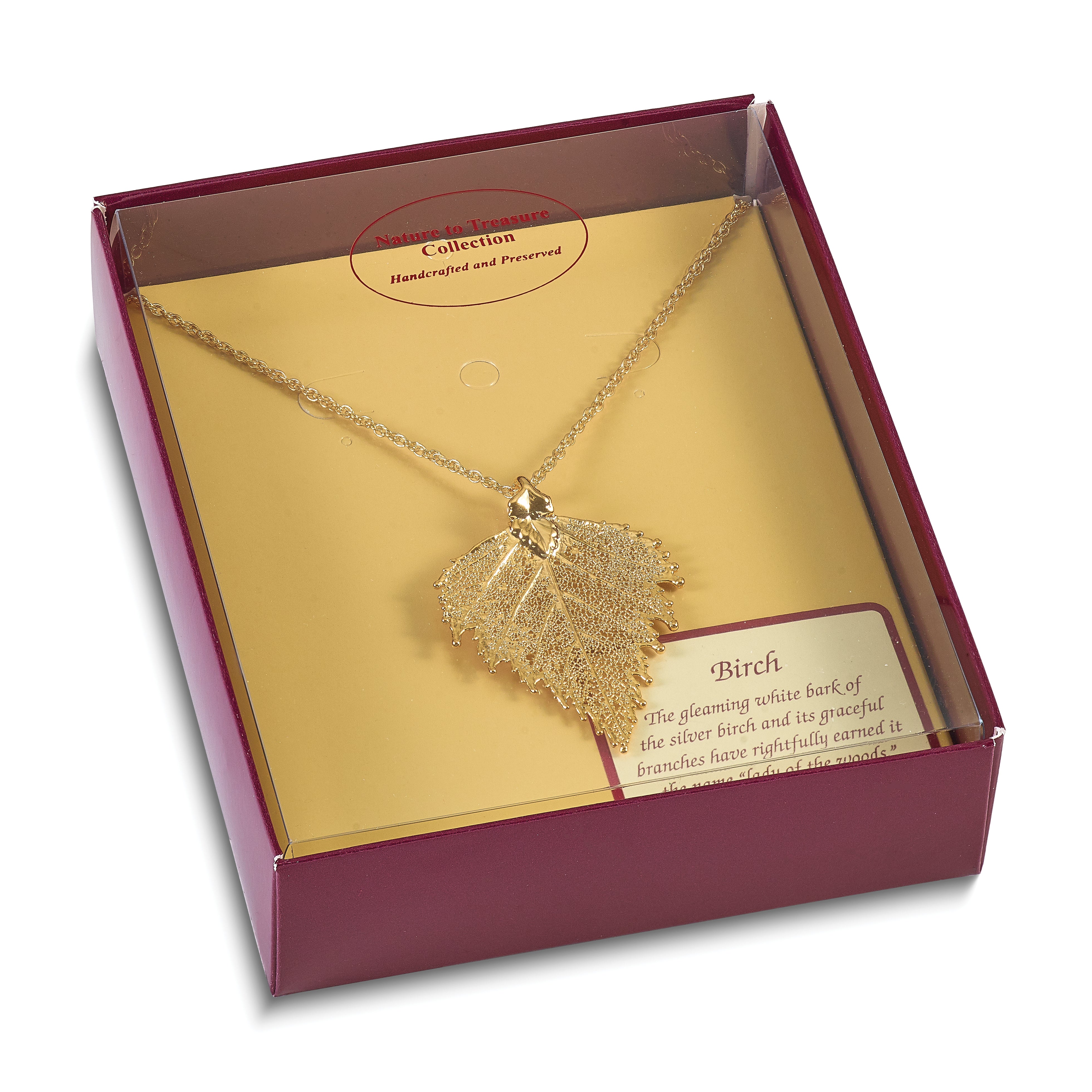 24k Gold Dipped Real Birch Leaf with 20 inch Gold-tone Necklace