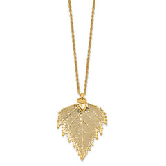 24k Gold Dipped Real Birch Leaf with 20 inch Gold-tone Necklace