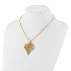 24k Gold Dipped Real Birch Leaf with 20 inch Gold-tone Necklace