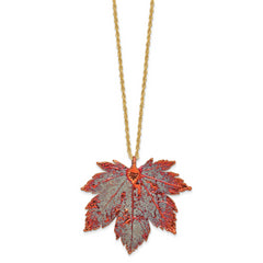 Iridescent Copper Dipped Real Full Moon Maple Leaf with 20 inch Gold-tone Necklace