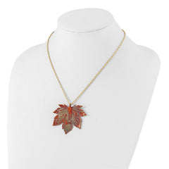 Iridescent Copper Dipped Real Full Moon Maple Leaf with 20 inch Gold-tone Necklace
