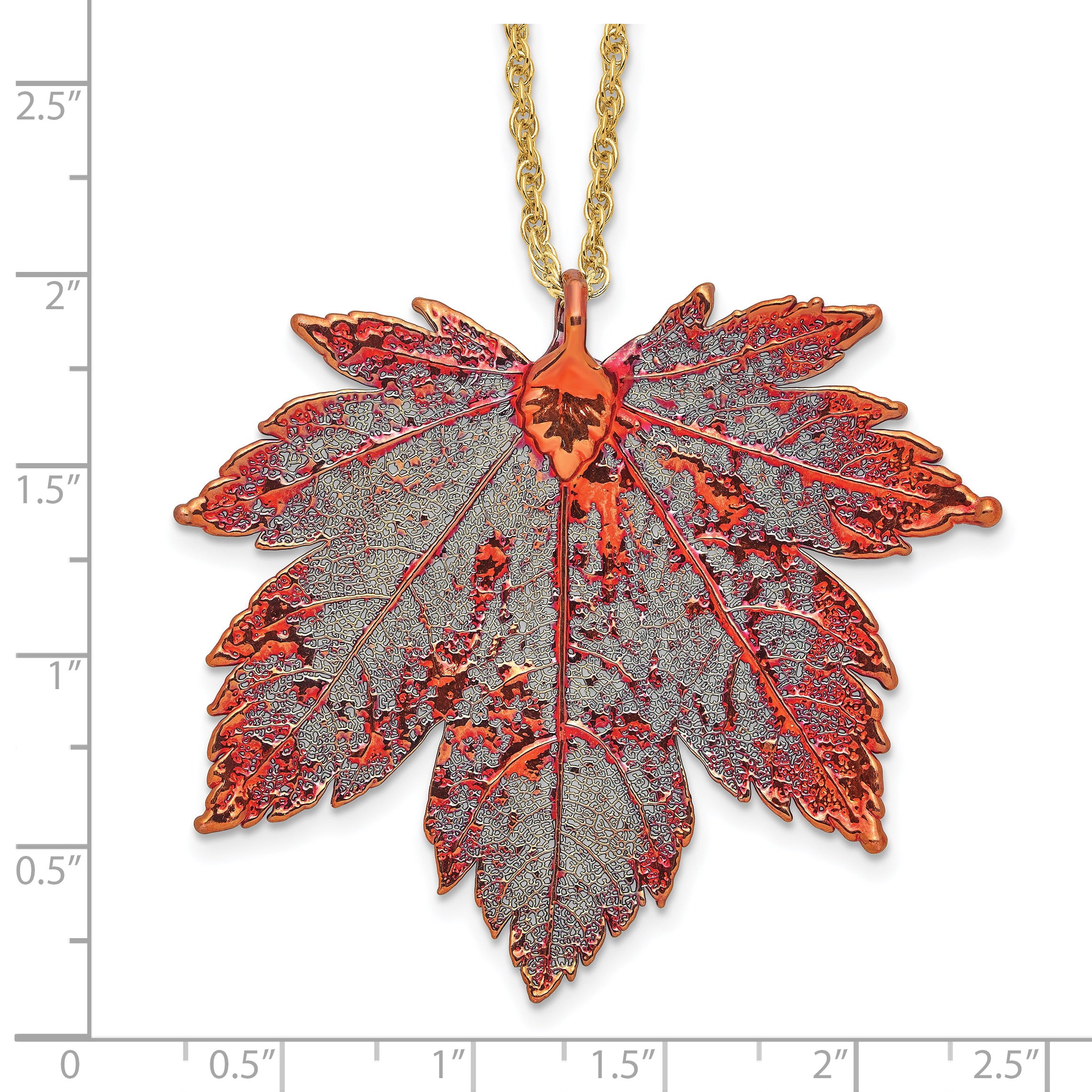 Iridescent Copper Dipped Real Full Moon Maple Leaf with 20 inch Gold-tone Necklace