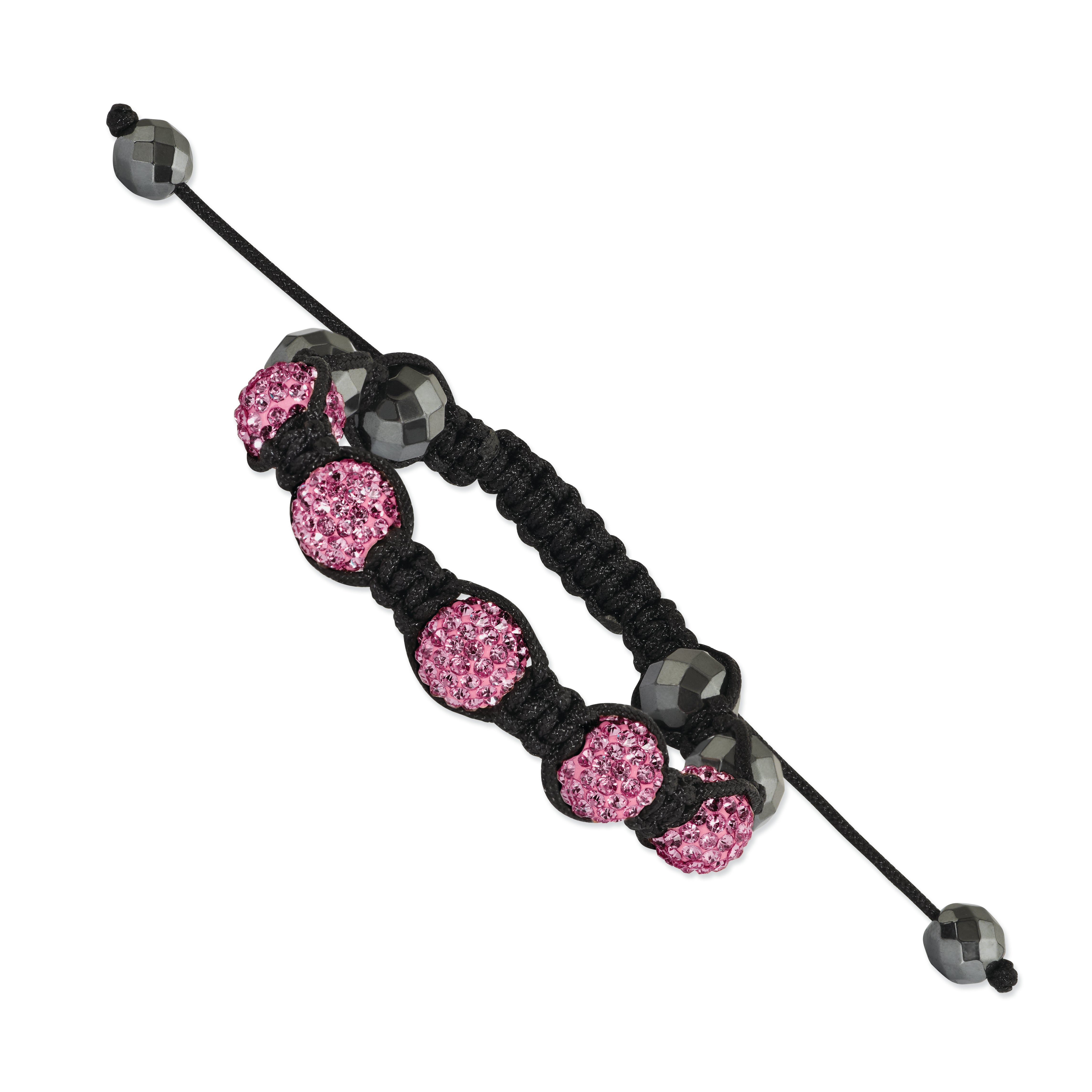 10mm 4 Hematite & 5 Pink Crystal Beads Black Cord Bracelet Main image