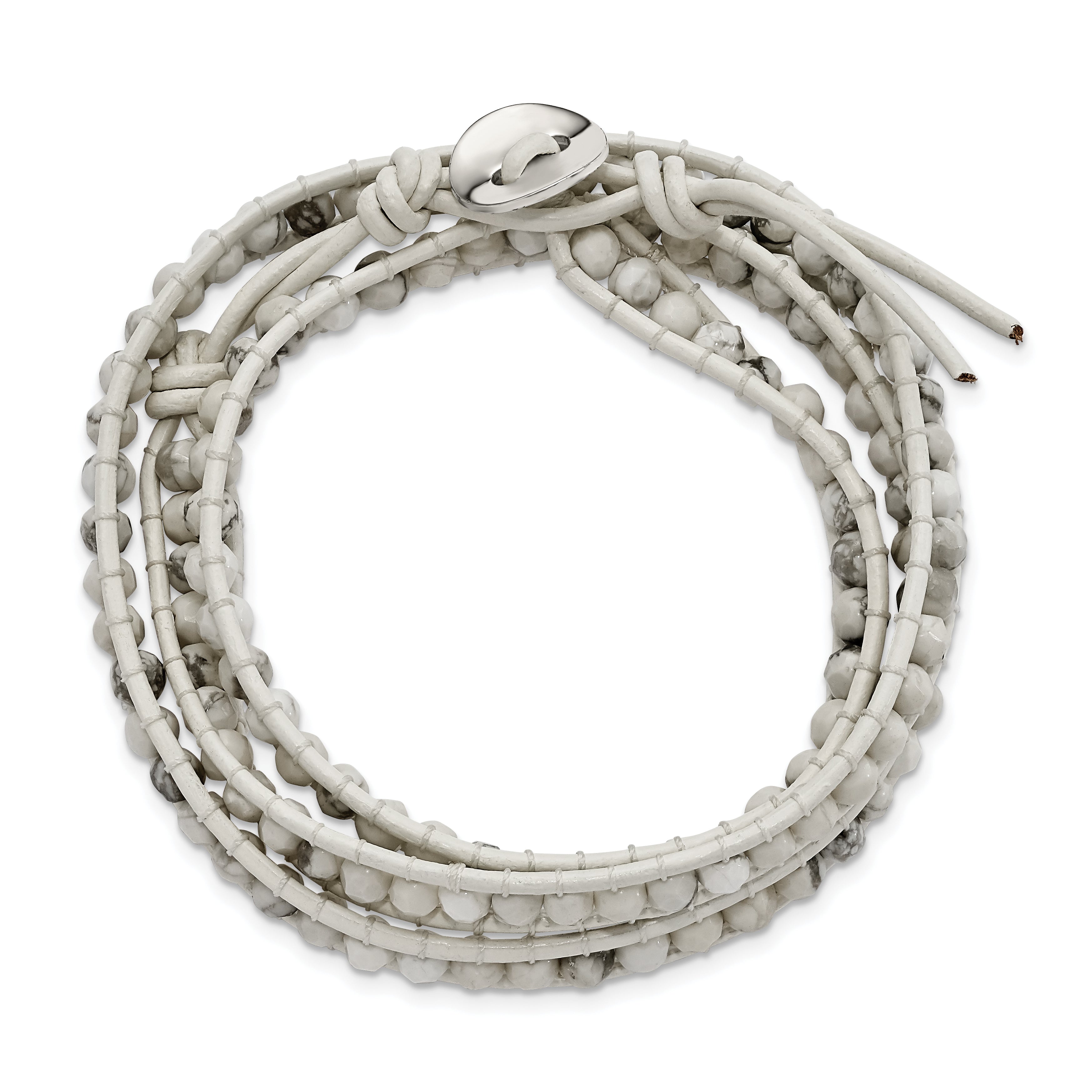 White Howlite Beaded and Leather Multi-wrap Bracelet Secondary image