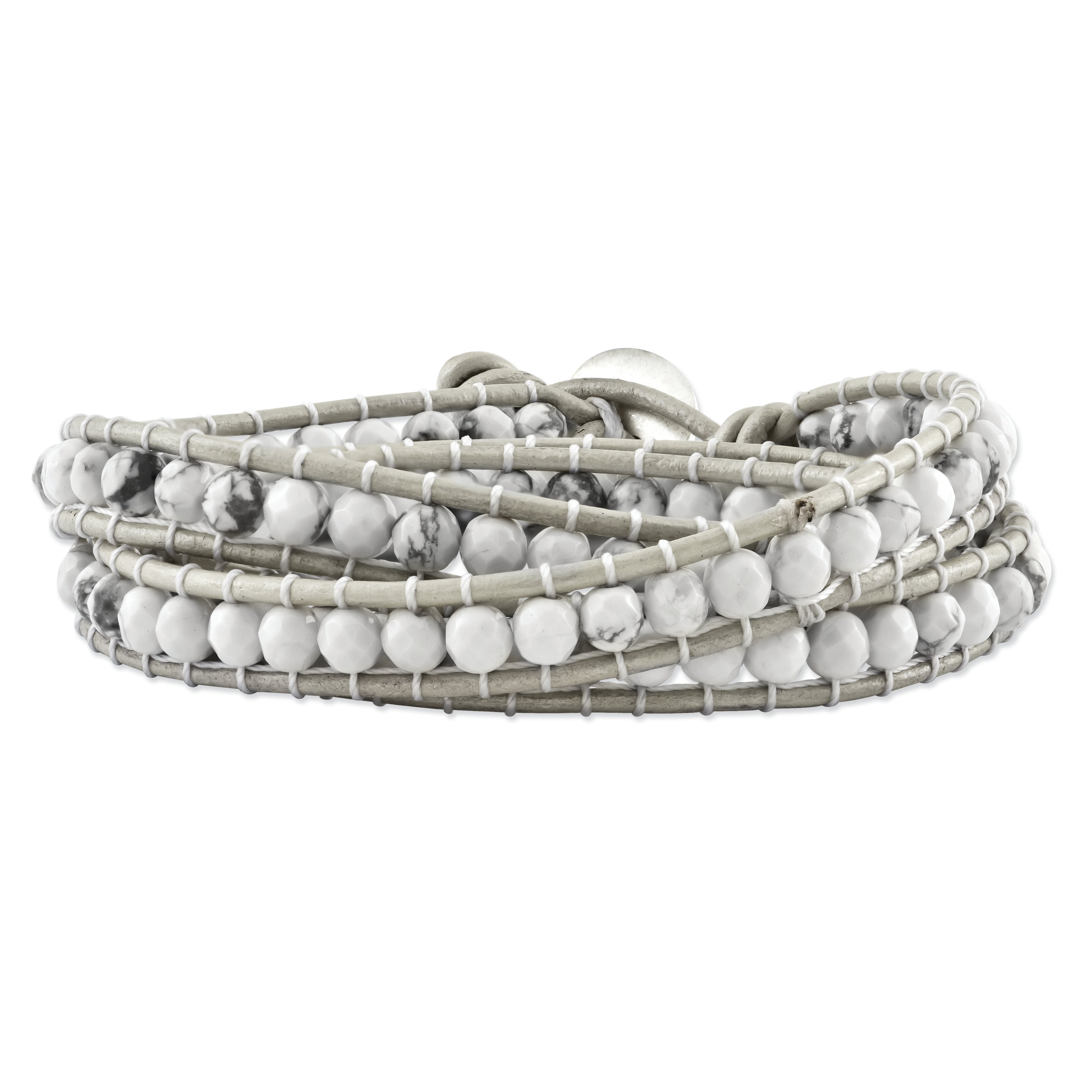 White Howlite Beaded and Leather Multi-wrap Bracelet Main image