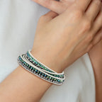 Green Aurora Borealis/Grey Crystal Bead Leather Multi-wrap Bracelet