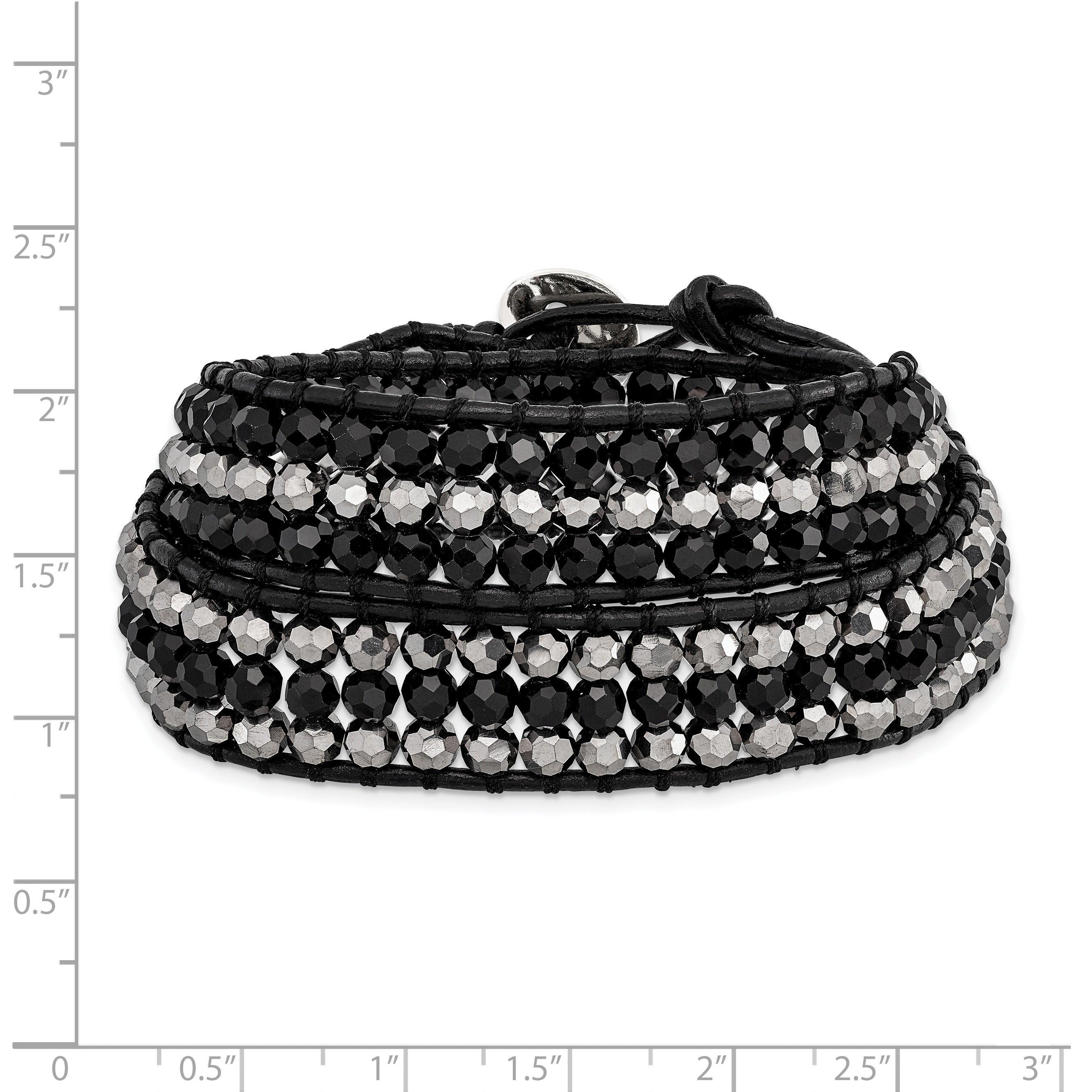 Black Aurora Borealis/Grey Crystal Bead/Leather Multi-wrap Bracelet Secondary image