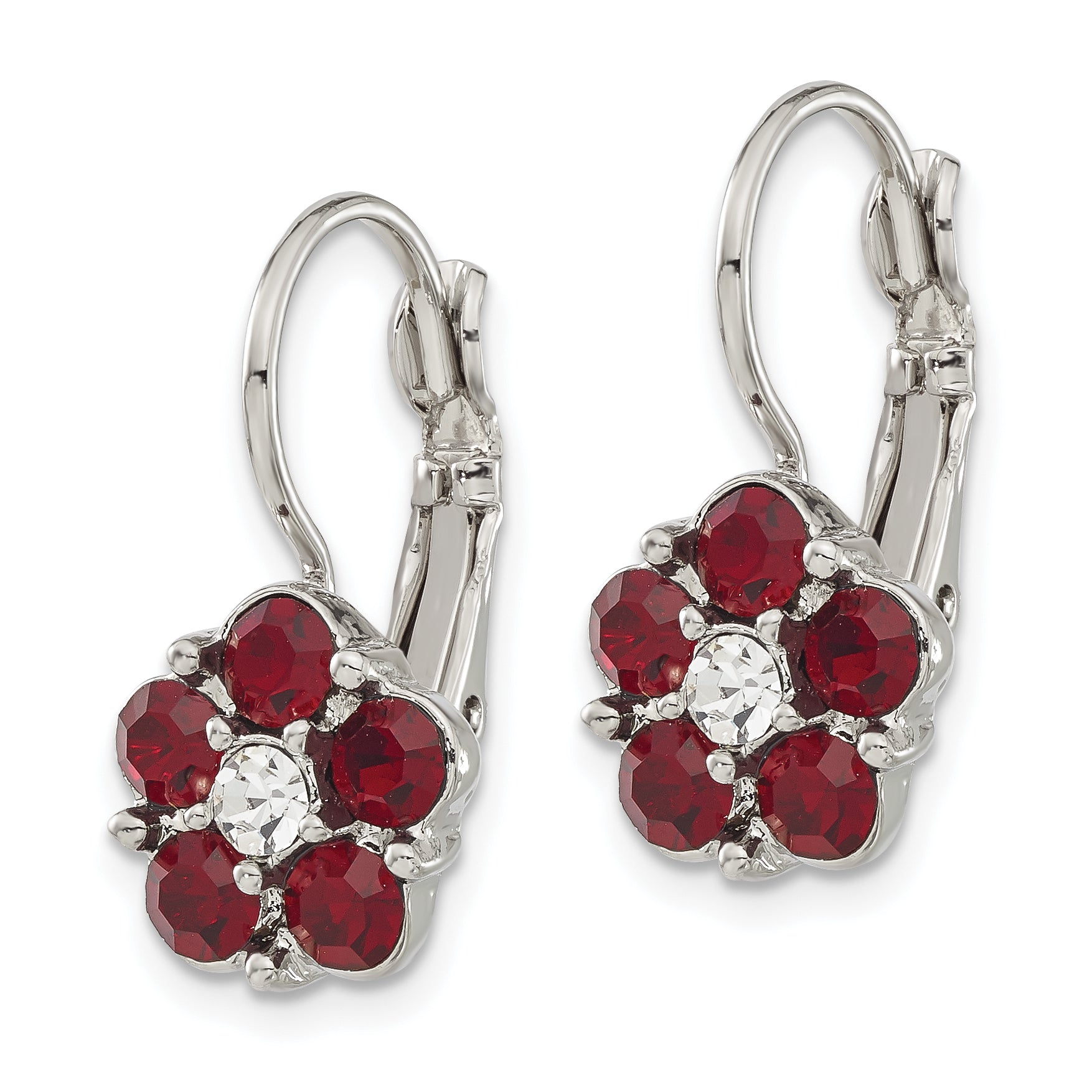 1928 Jewelry Silver-tone Flower Shape Red and Clear Epoxy Stone Leverback Earrings Secondary image