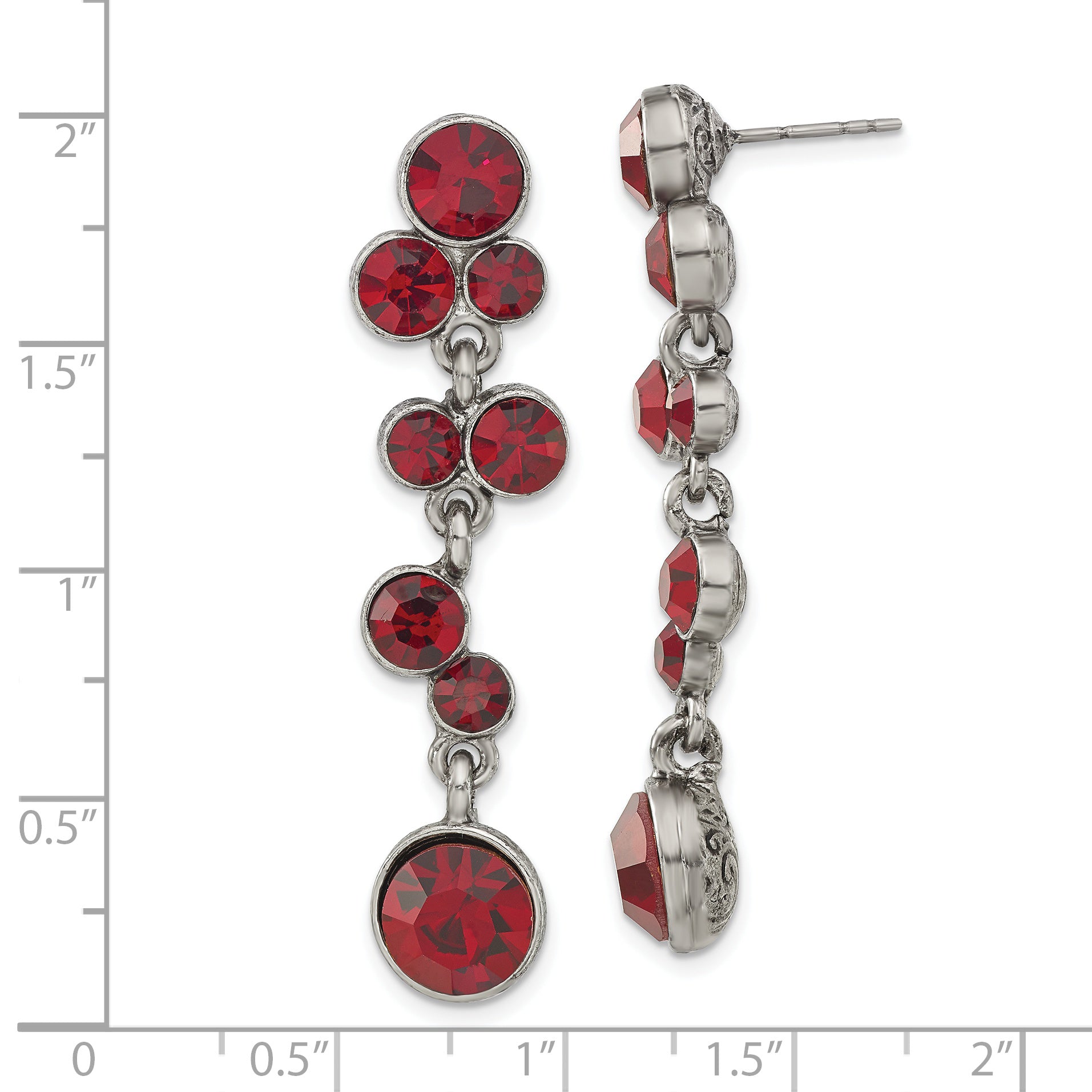 1928 Jewelry Silver-tone Red Epoxy Faceted Stone Dangle Post Earrings