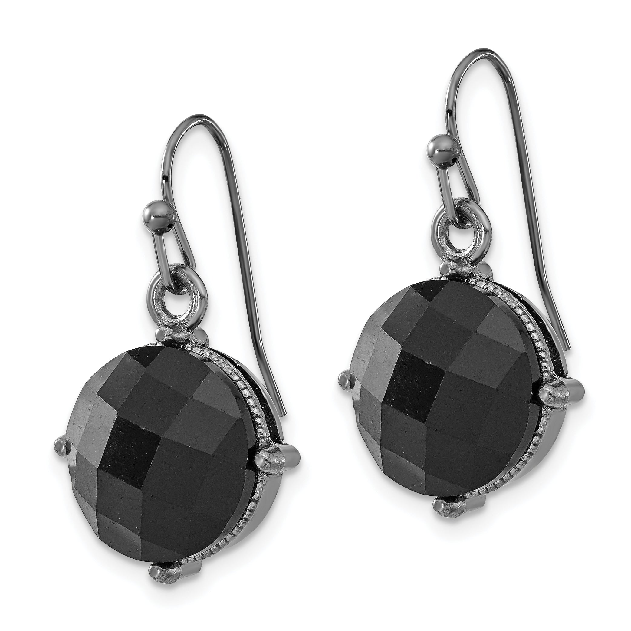 1928 Jewelry Black-plated Black Epoxy Faceted Stones Dangle Earrings Secondary image