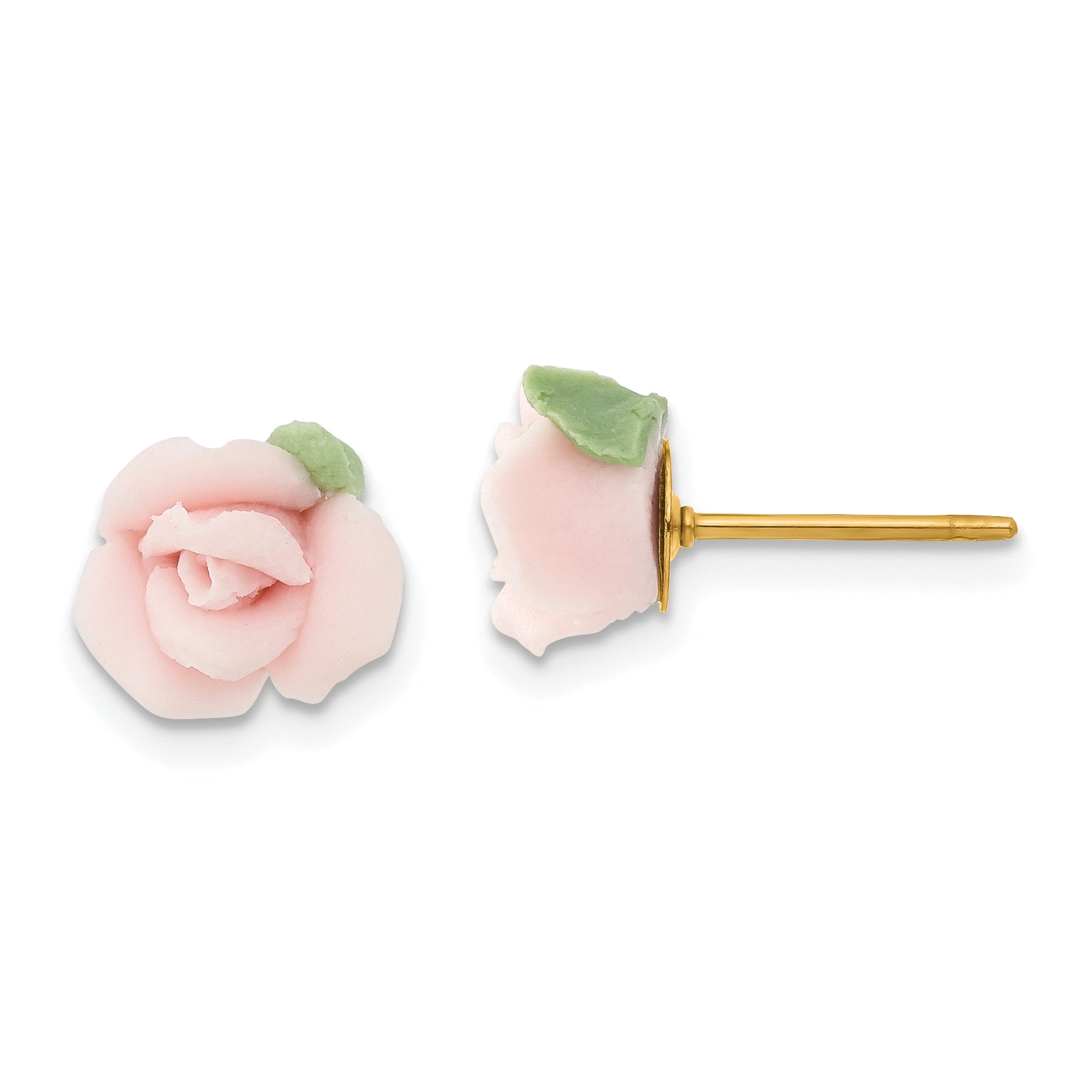 1928 Jewelry Gold-tone Pink Porcelain Rose Post Stud Earrings Main image