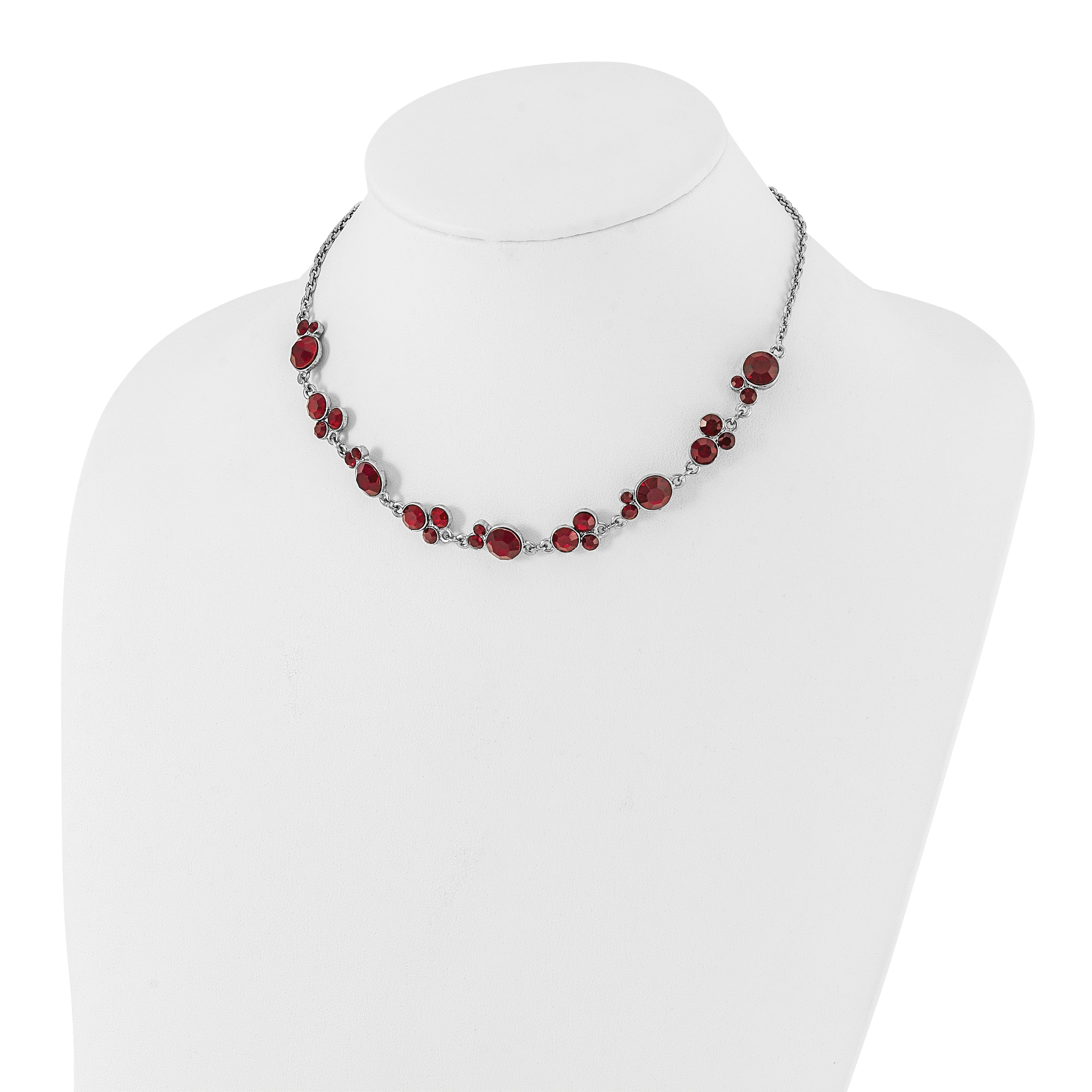 1928 Jewelry Silver-tone Red Epoxy Faceted Stone 16 inch Necklace with 3 inch extension