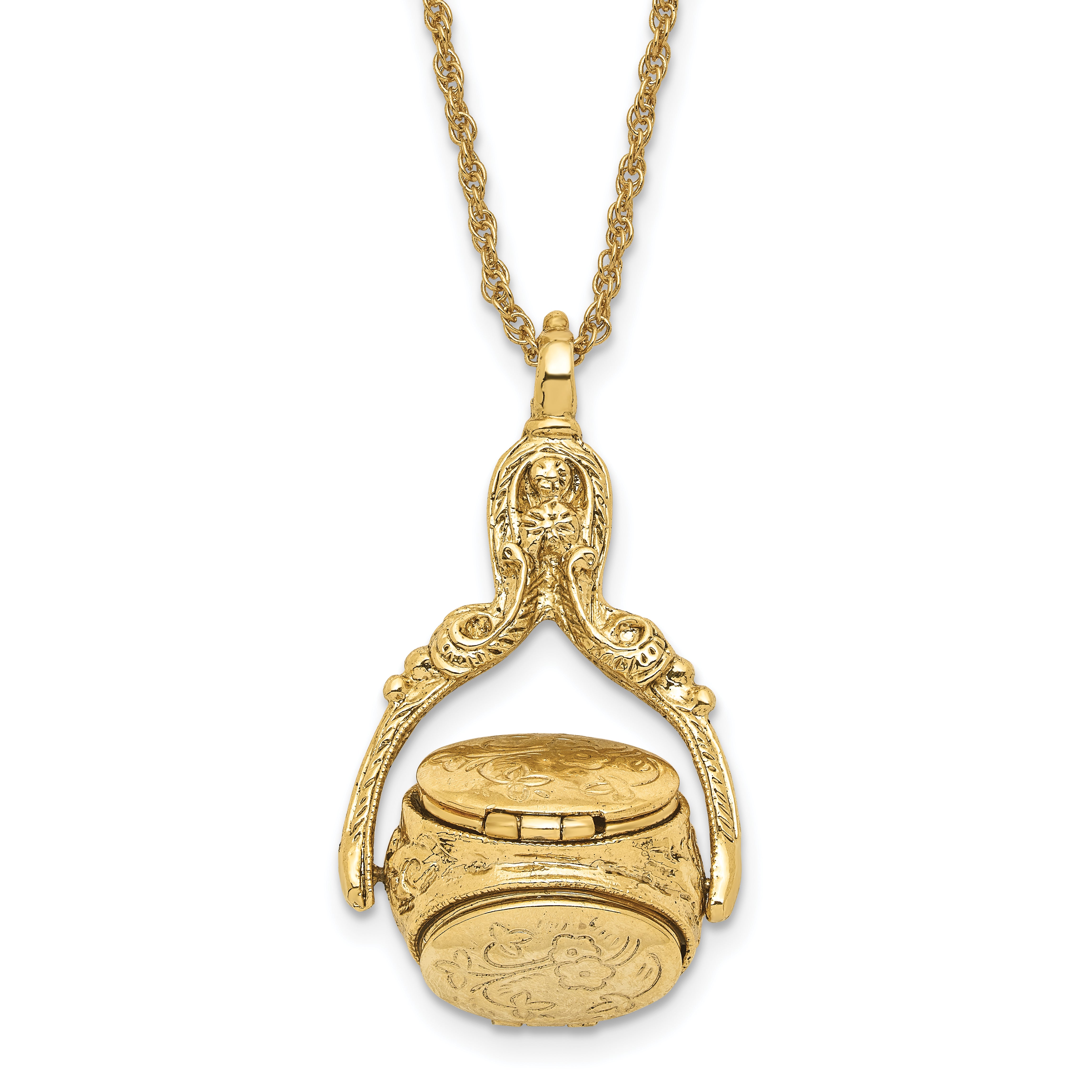 1928 Jewelry Gold-tone Three Sided Spinning Floral Pattern Oval 13mm Lockets 30 inch Necklace Holds 6 Photos Main image