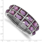 1928 Jewelry Silver-tone Frame Purple Faceted Epoxy Stones Stretch Bracelet