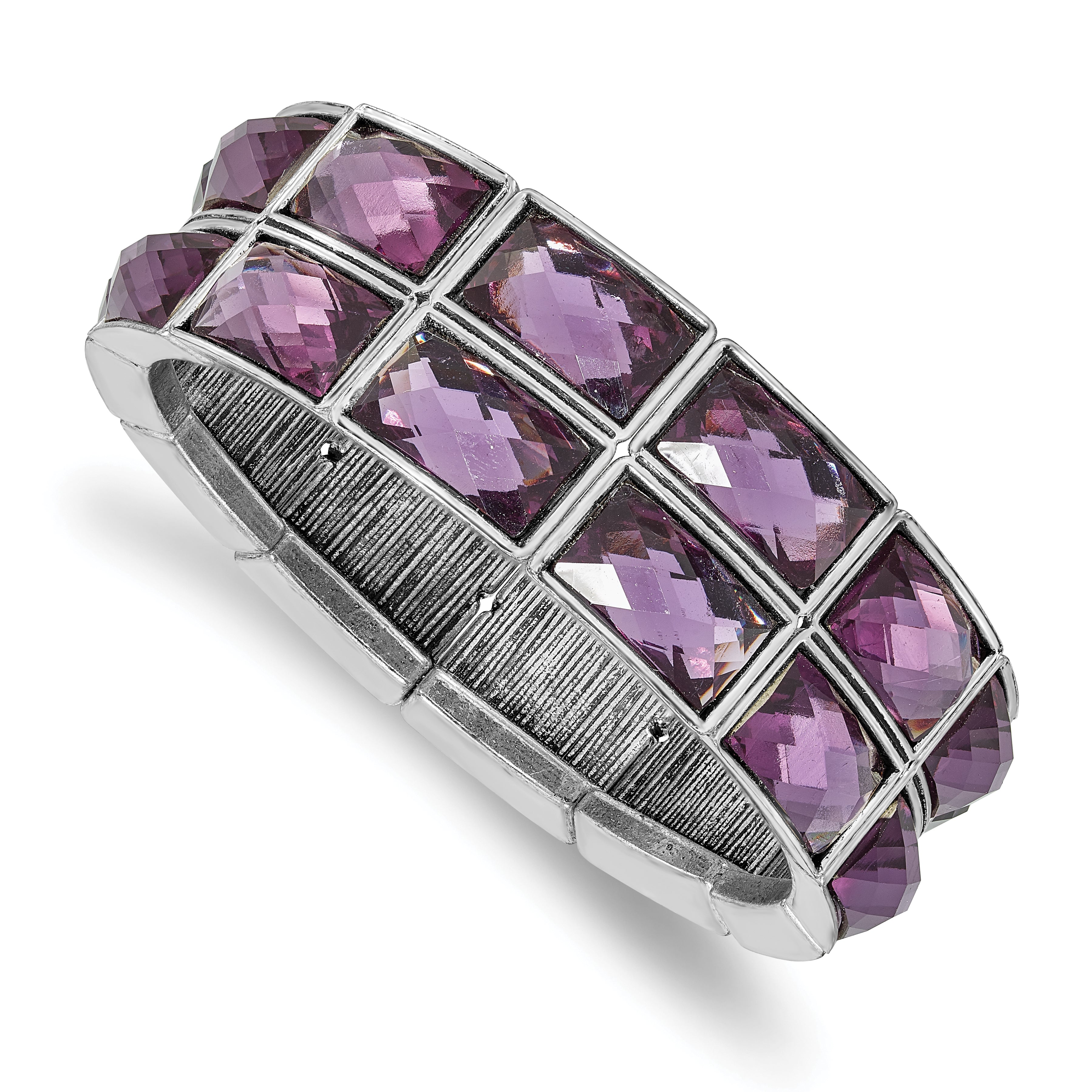 1928 Jewelry Silver-tone Frame Purple Faceted Epoxy Stones Stretch Bracelet Main image