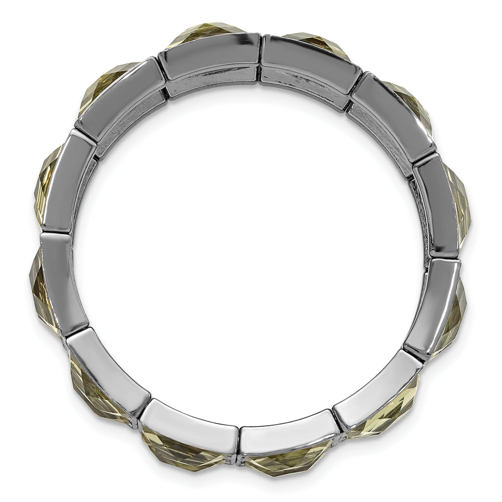 1928 Jewelry Black-plated Frame Grey Epoxy Faceted Stones Stretch Bracelet