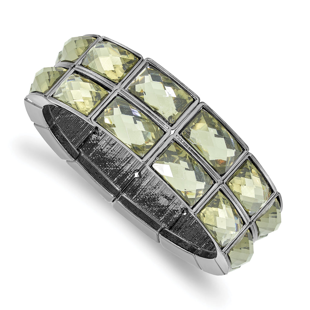 1928 Jewelry Black-plated Frame Grey Epoxy Faceted Stones Stretch Bracelet