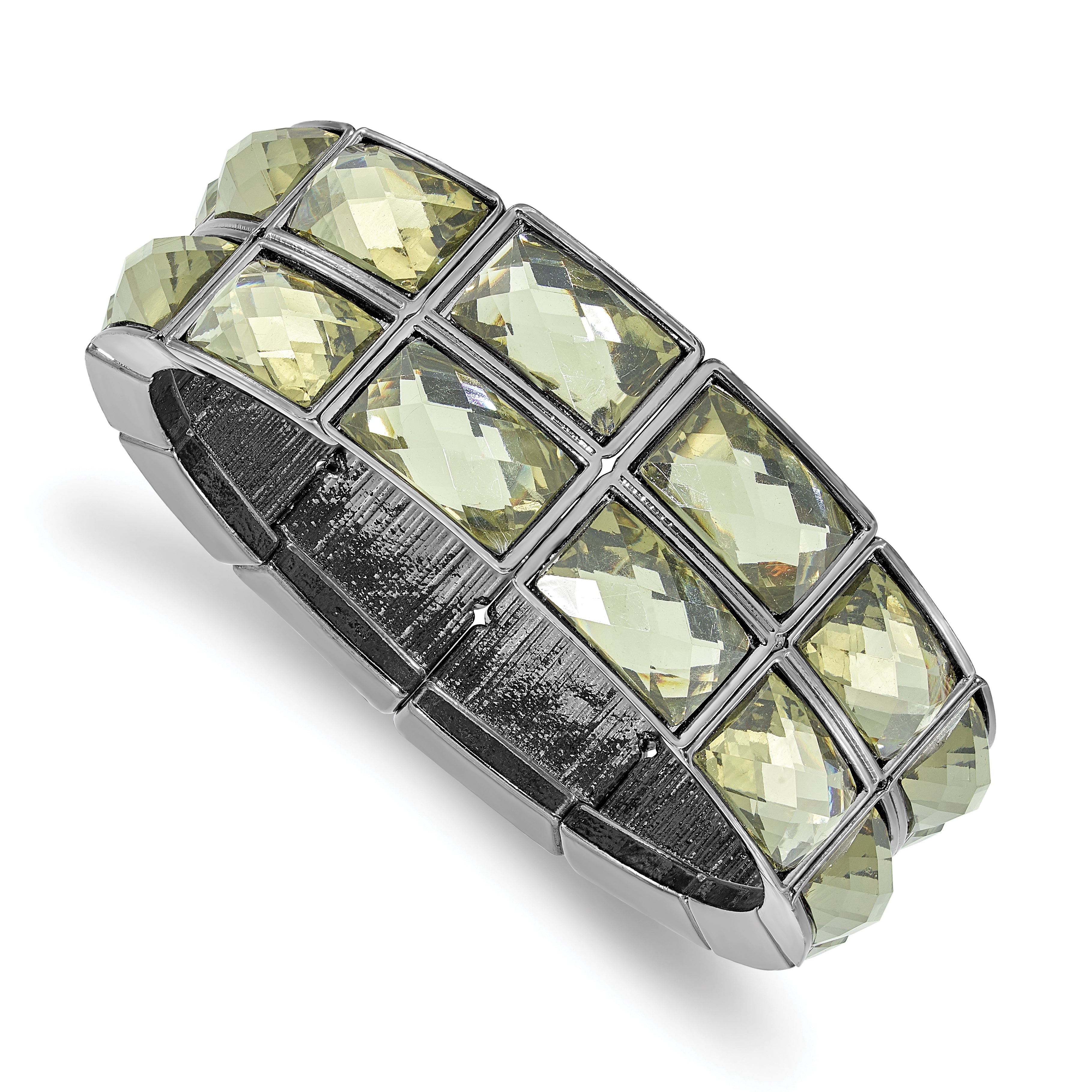 1928 Jewelry Black-plated Frame Grey Epoxy Faceted Stones Stretch Bracelet
